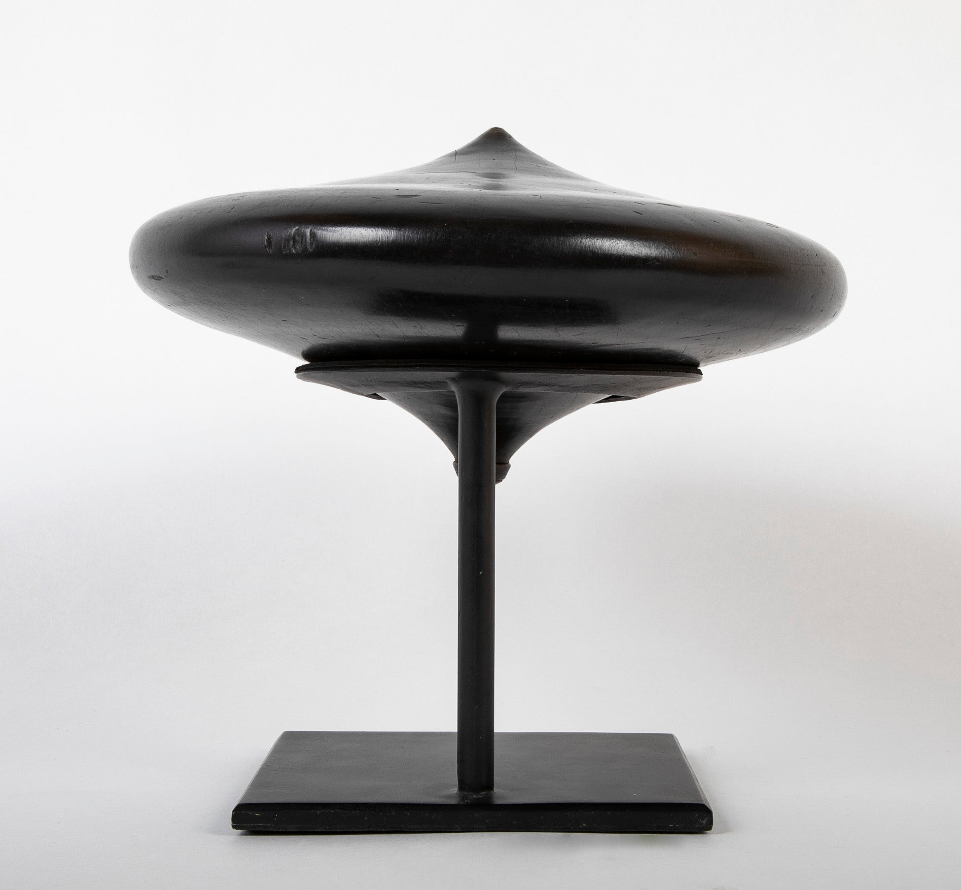 Dayak Hardwood Spinning Top from Borneo with Modern Stand