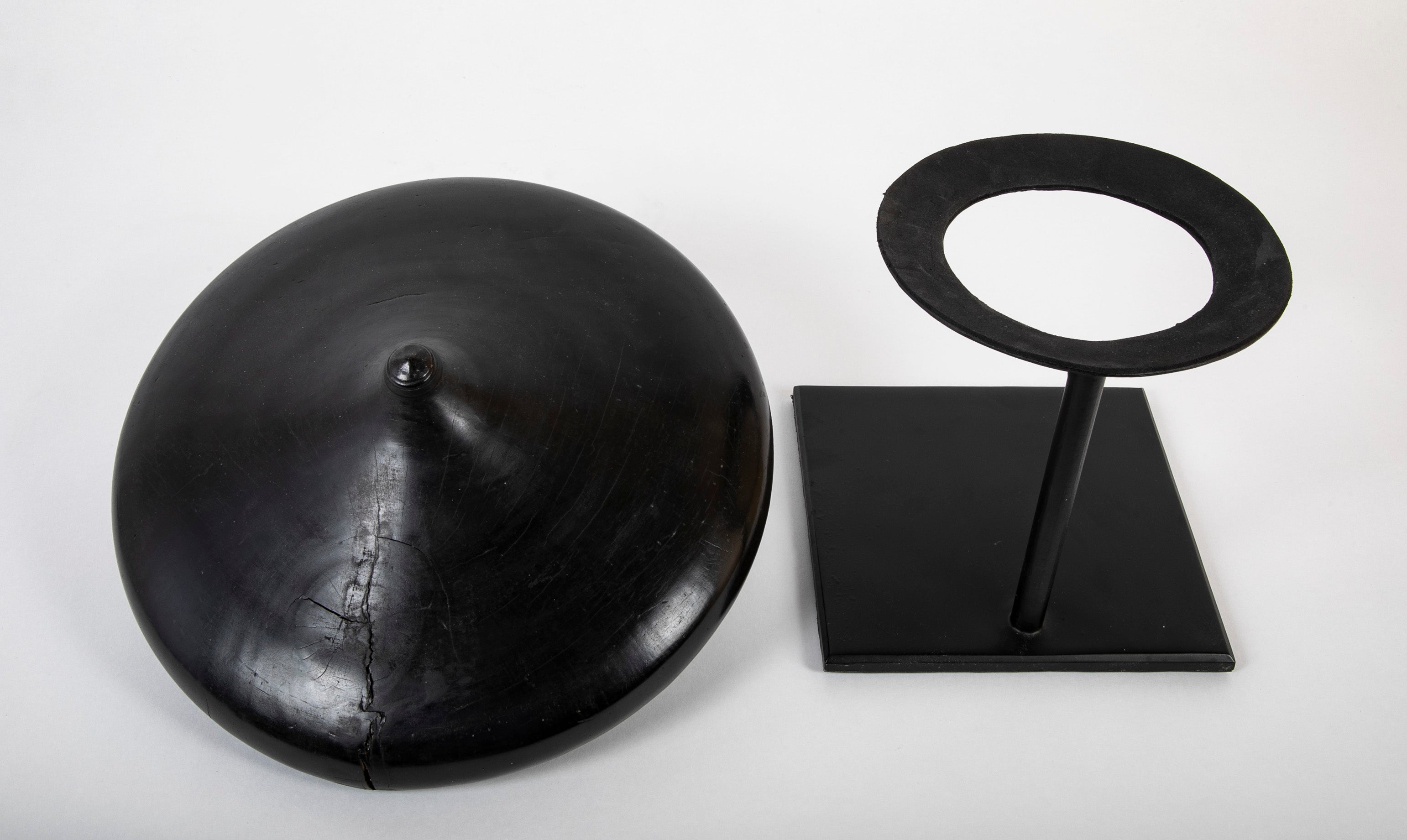 Dayak Hardwood Spinning Top from Borneo with Modern Stand