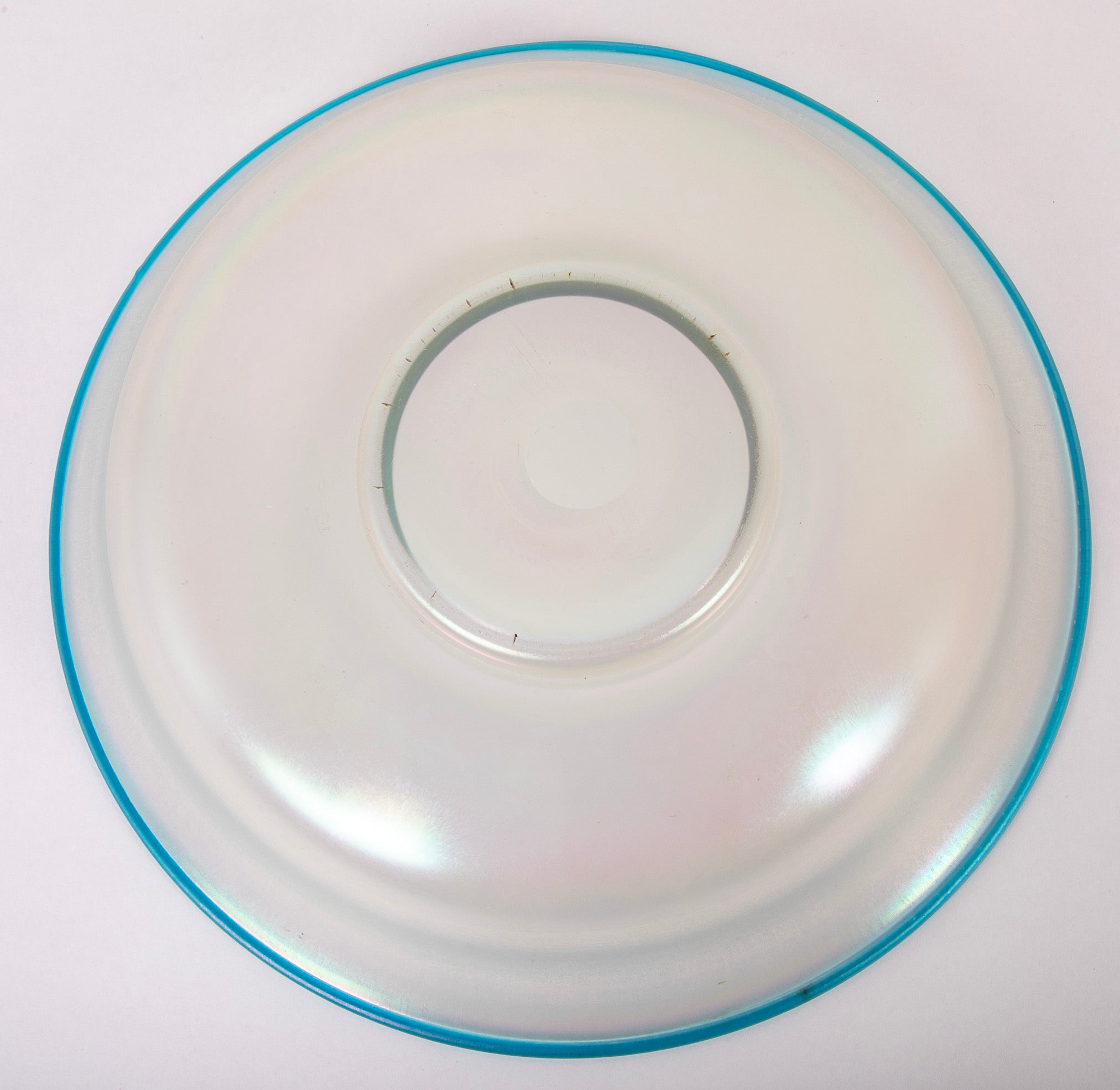 Steuben Verre de Soie Shallow Bowl with Turquoise Rim