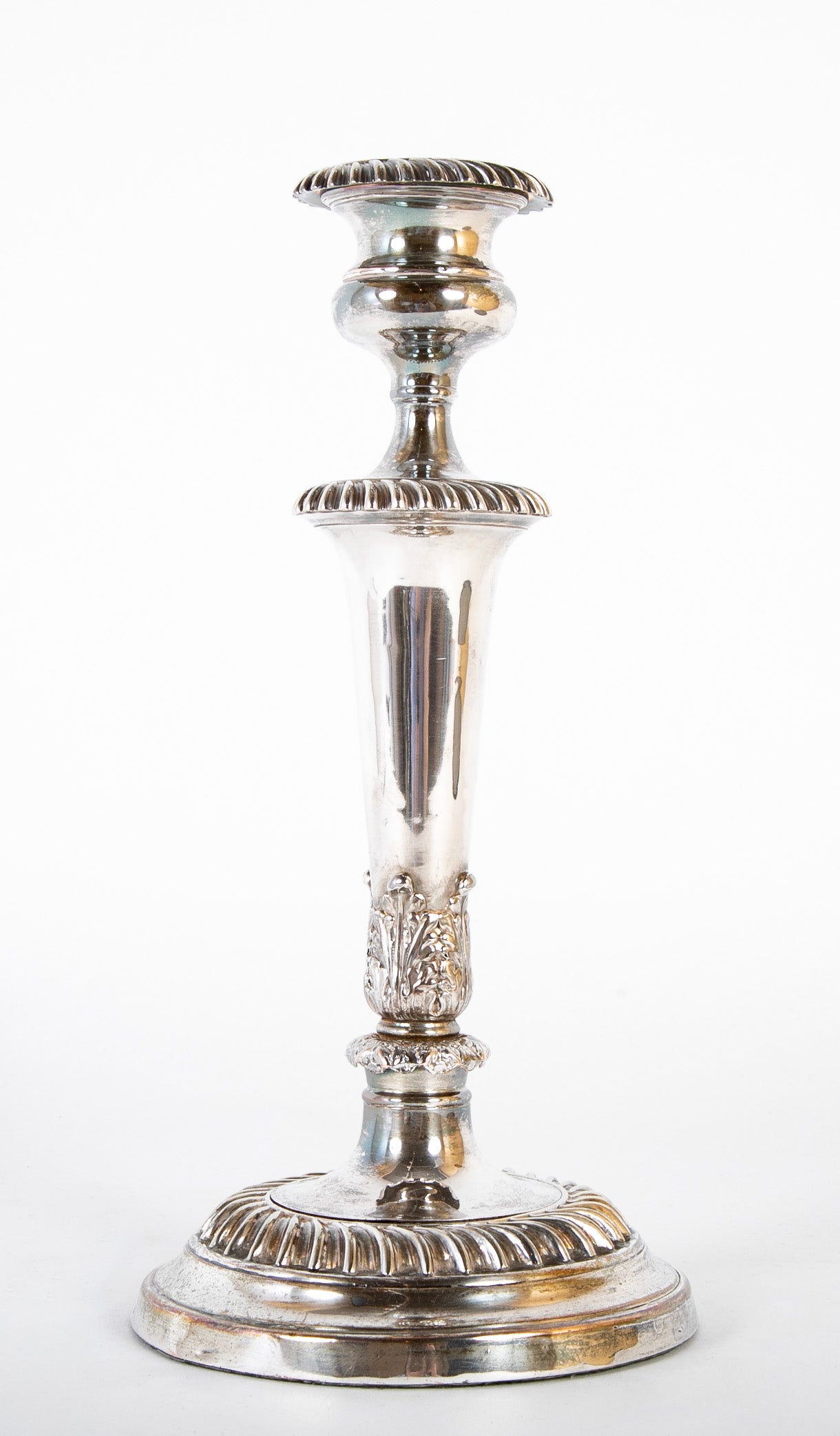 Set of Four 950 Silver Candlesticks with Acanthus Design on Base