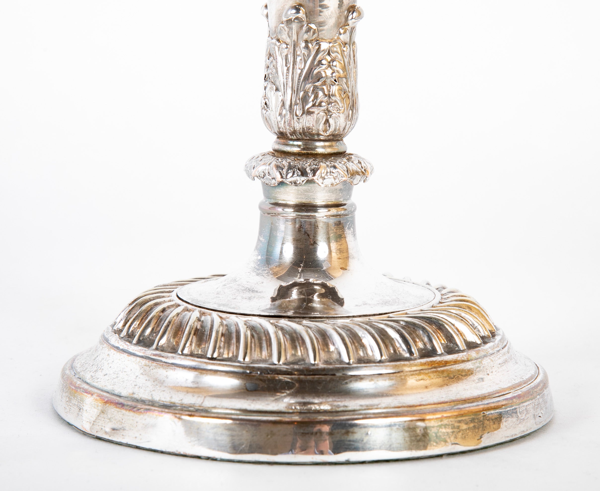Set of Four 950 Silver Candlesticks with Acanthus Design on Base