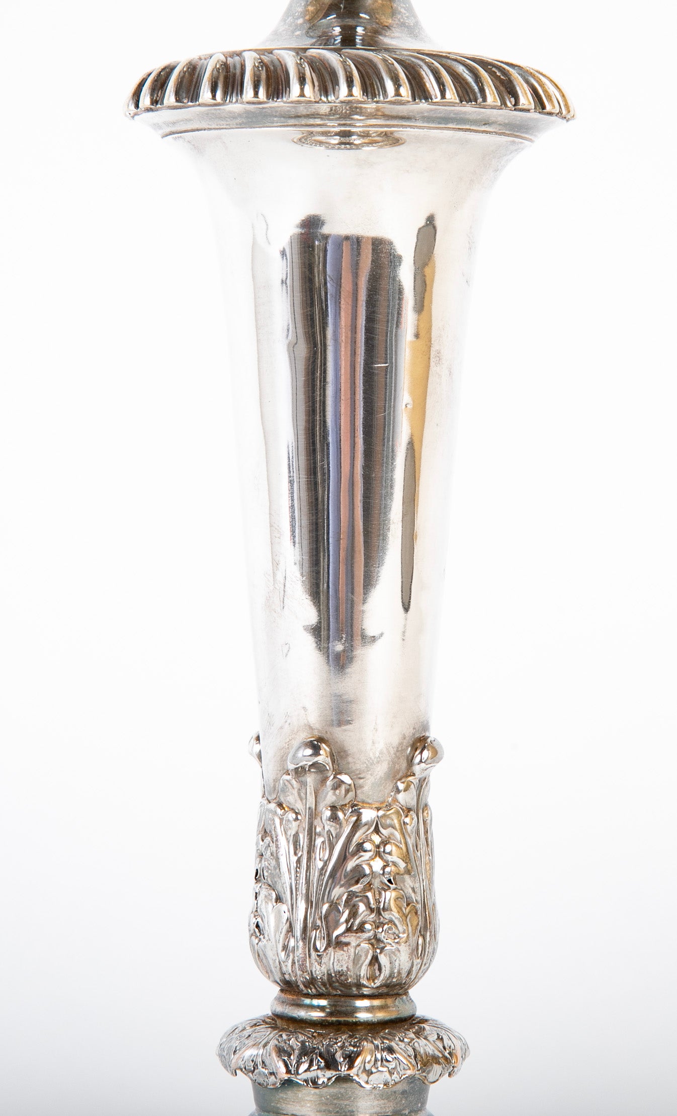 Set of Four 950 Silver Candlesticks with Acanthus Design on Base