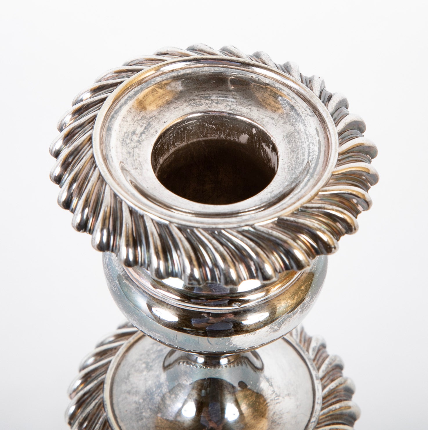 Set of Four 950 Silver Candlesticks with Acanthus Design on Base