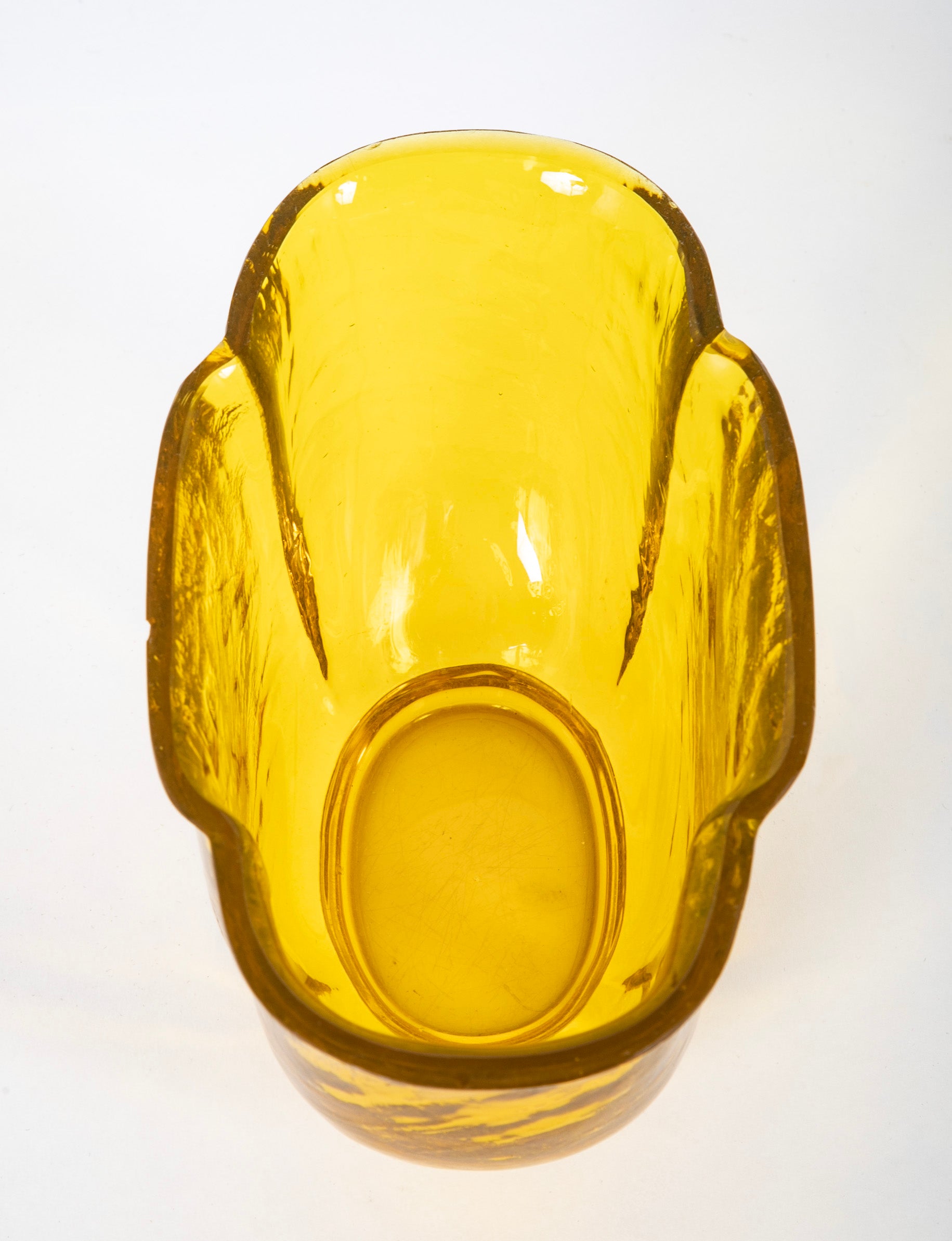 Four Lobed Yellow Bristol Glass Bowl