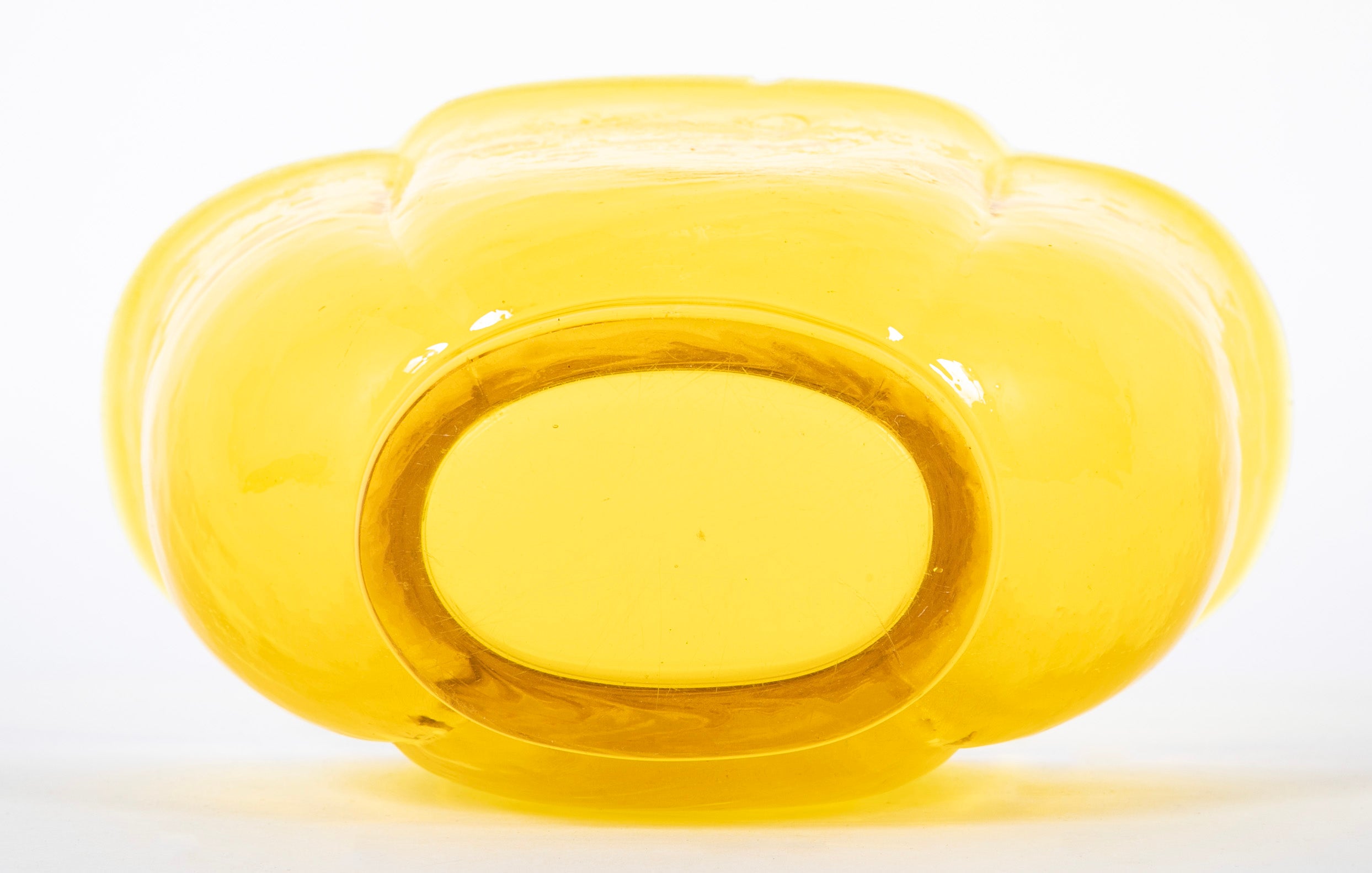 Four Lobed Yellow Bristol Glass Bowl