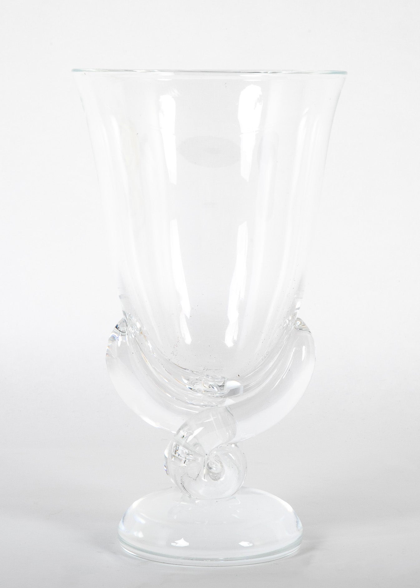 Steuben Glass Vase with Scrolled Circular Base Designed by George Thomas