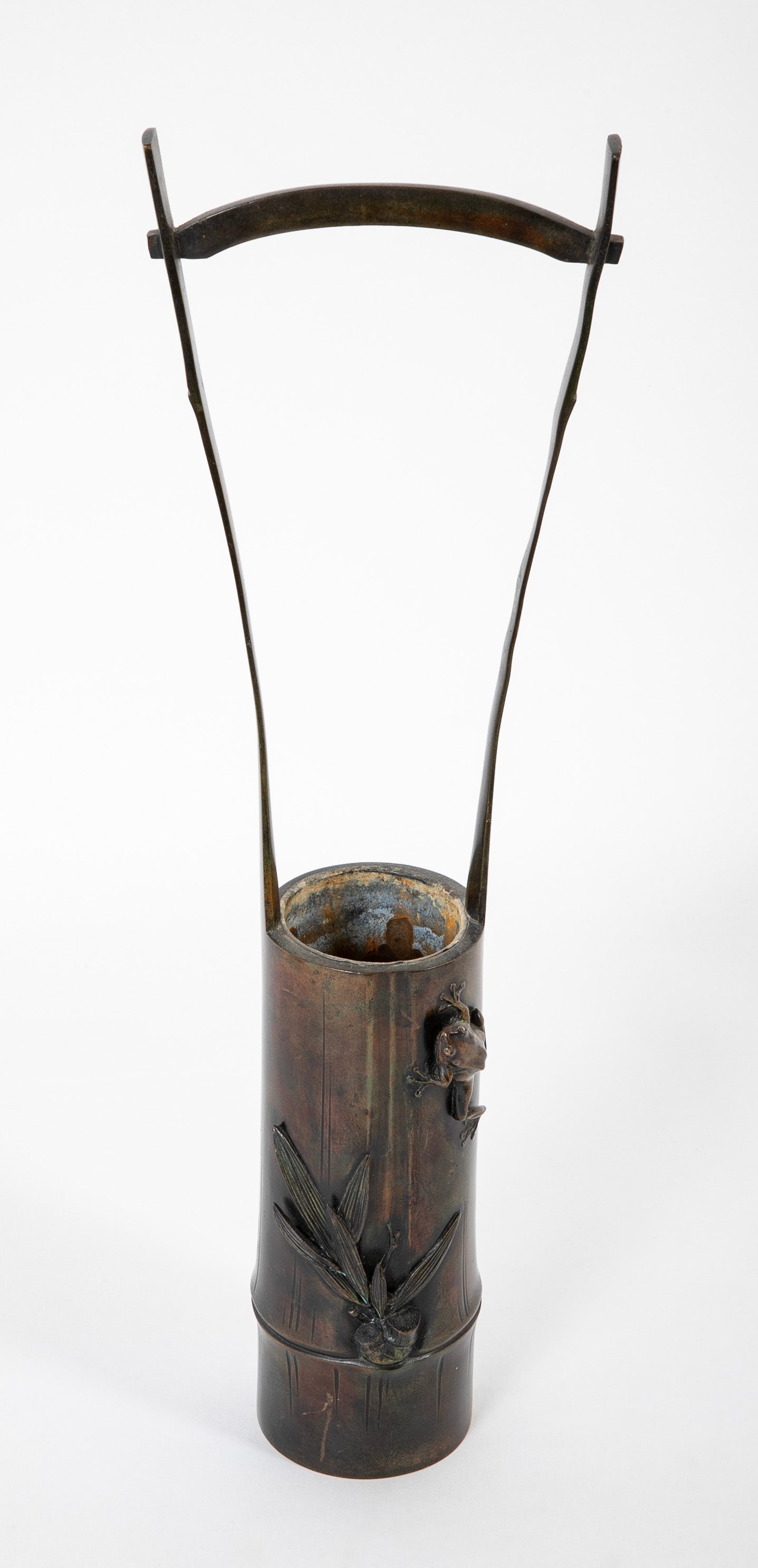 A Japanese Bronze Ikebana Vase with Loop Handles