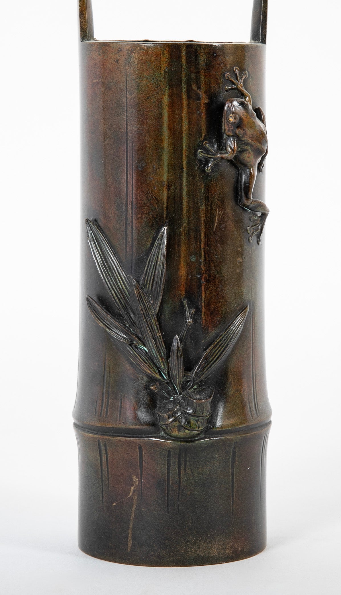 A Japanese Bronze Ikebana Vase with Loop Handles