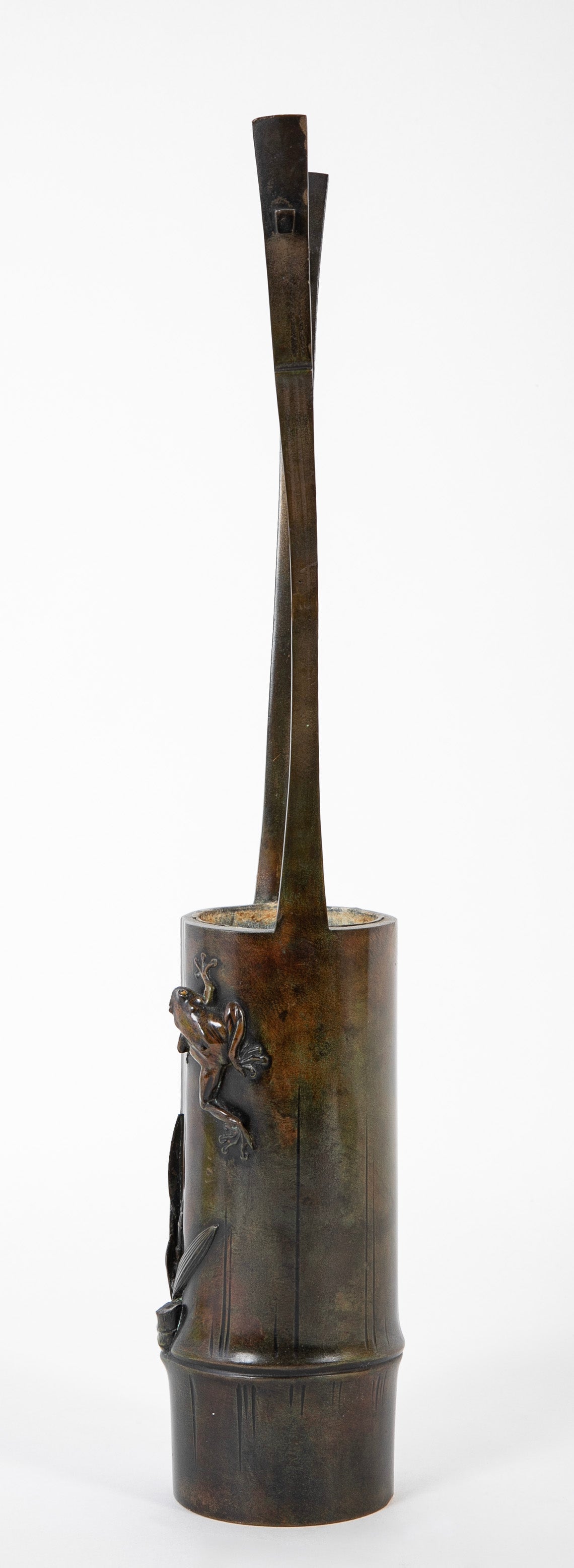 A Japanese Bronze Ikebana Vase with Loop Handles