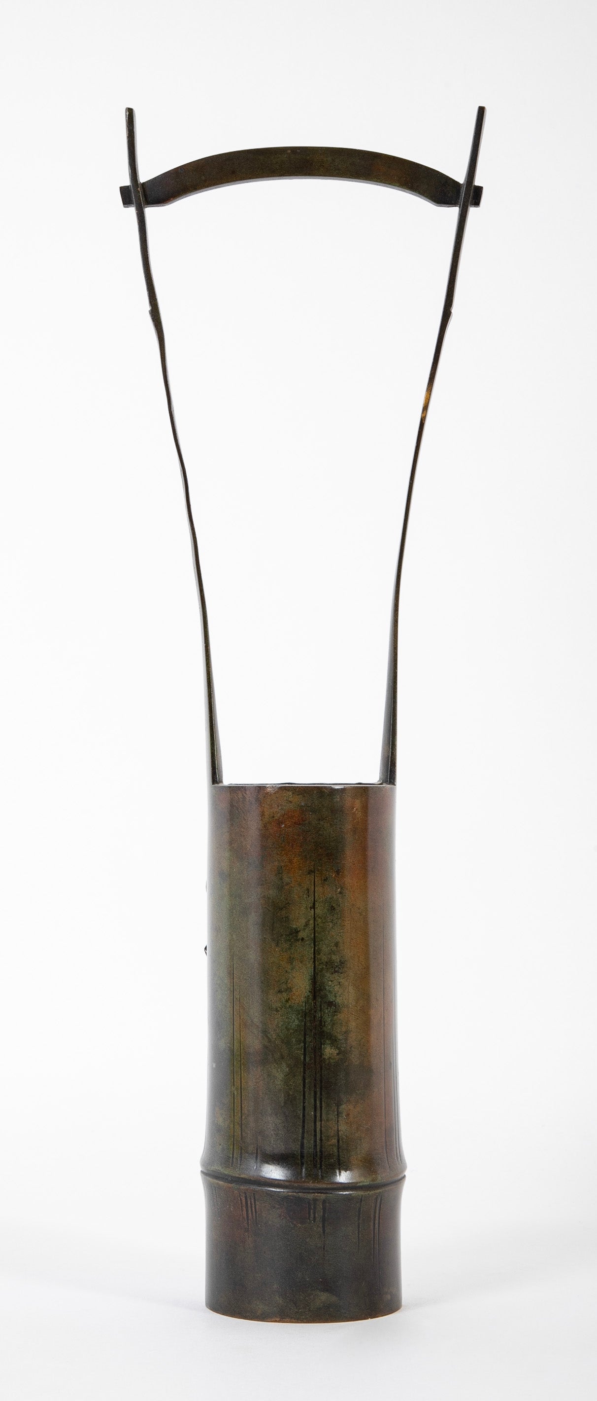 A Japanese Bronze Ikebana Vase with Loop Handles