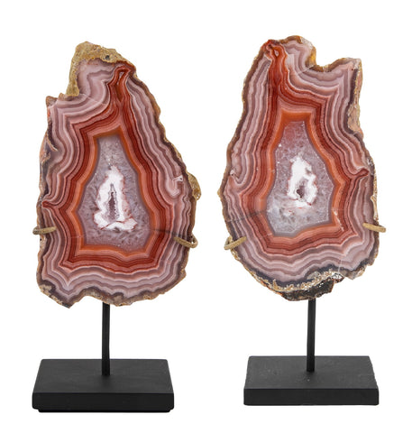 A Split Laguna Agate Geode Now on Two Modern Stands