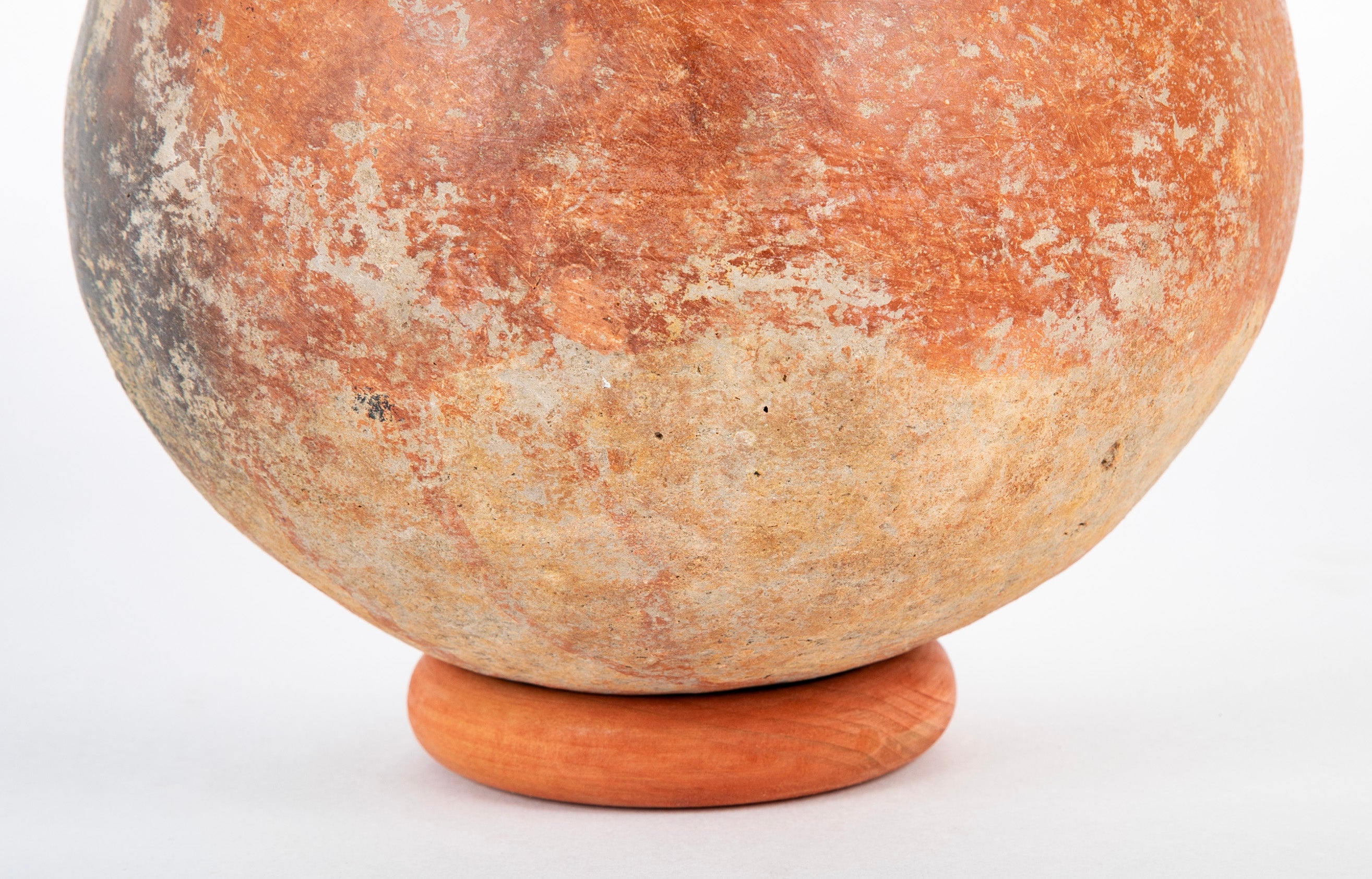Dejenne, Mali Round Bodied Red Clay Vessel with White Slip Decor on Shoulder