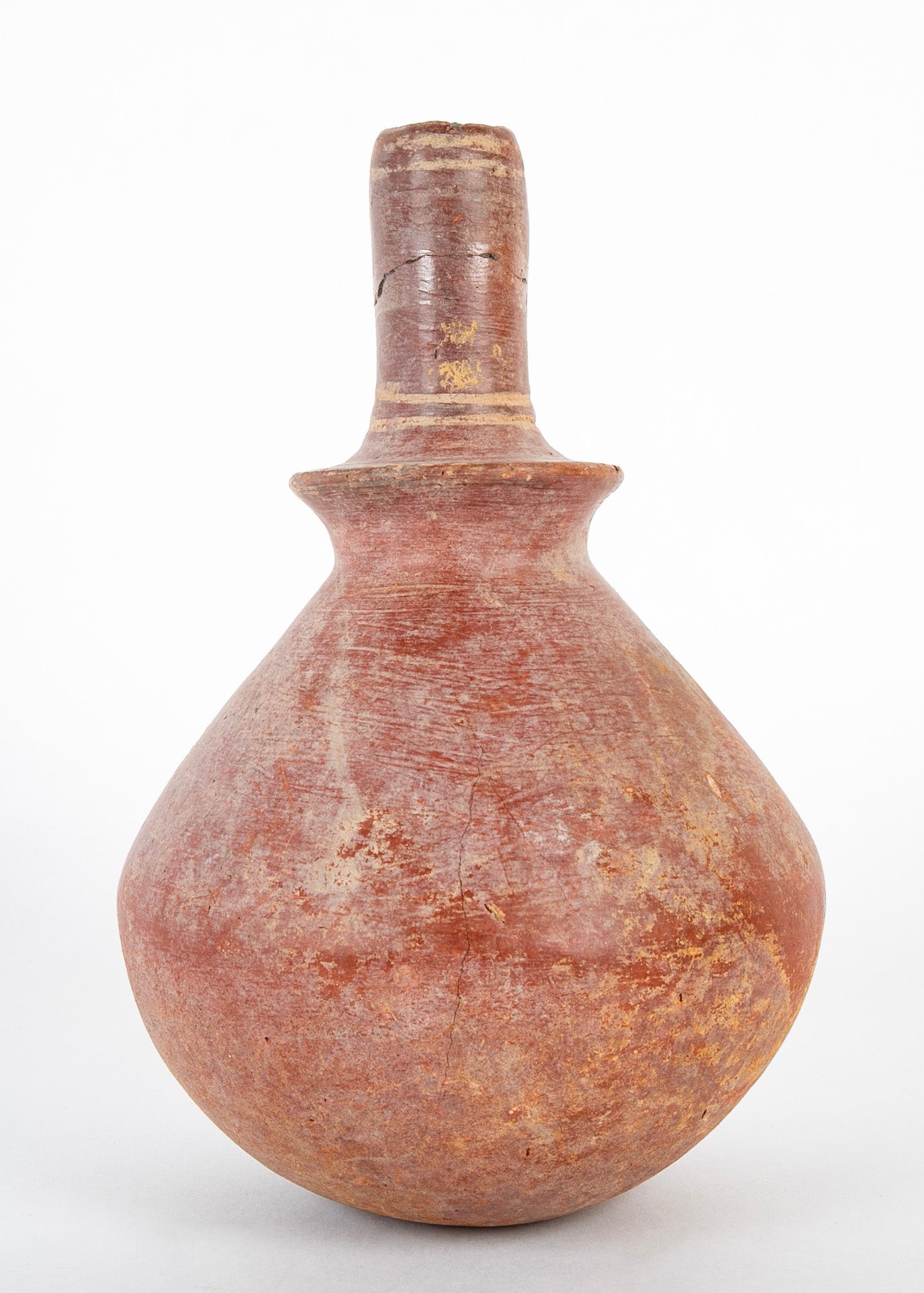 Dejenne, Mali Red Clay Bulbous Vessel with White Slip Decor