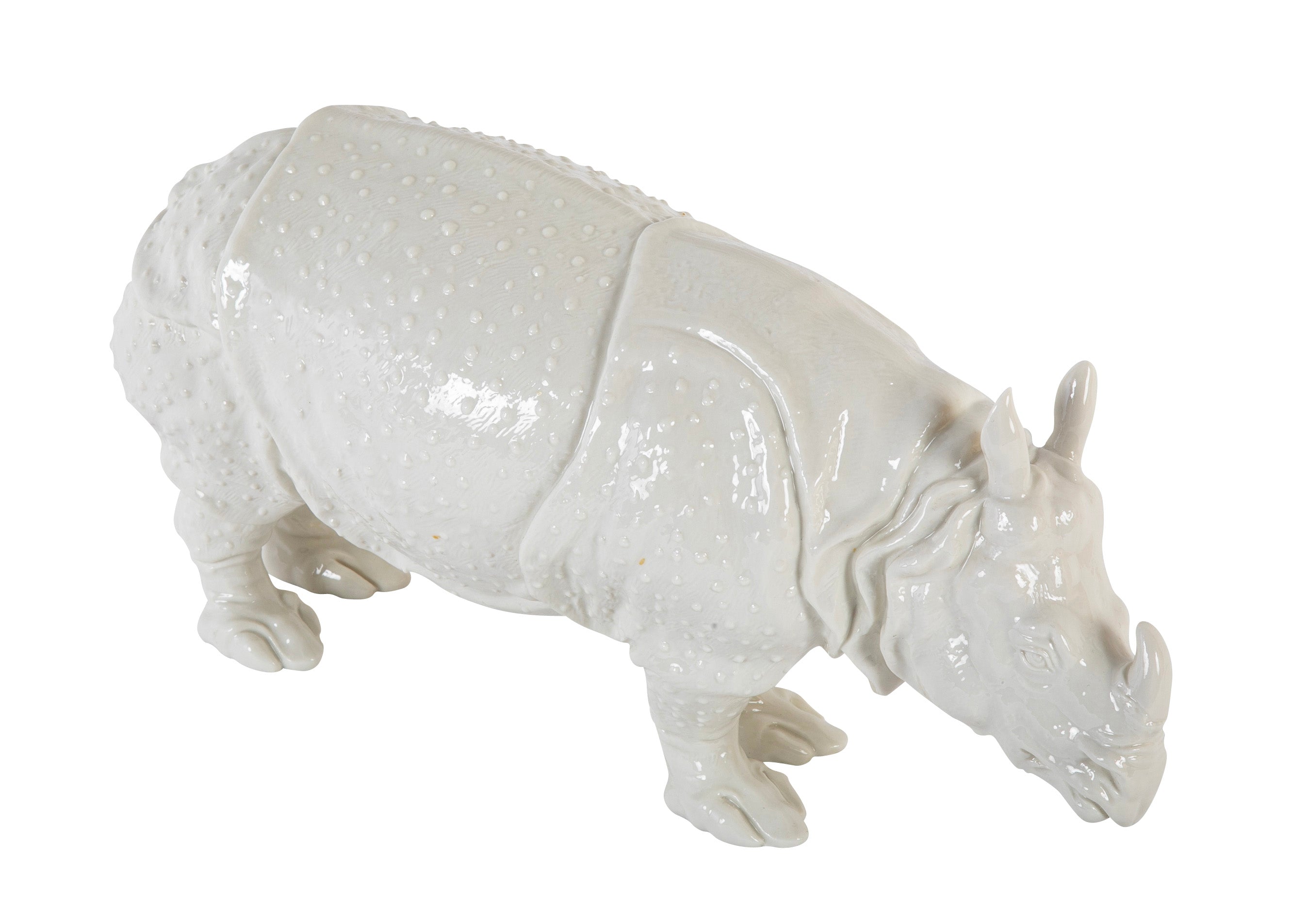 Rhino Clara Nymphenburg Frankenthaler Model in White Glazed Porcelain