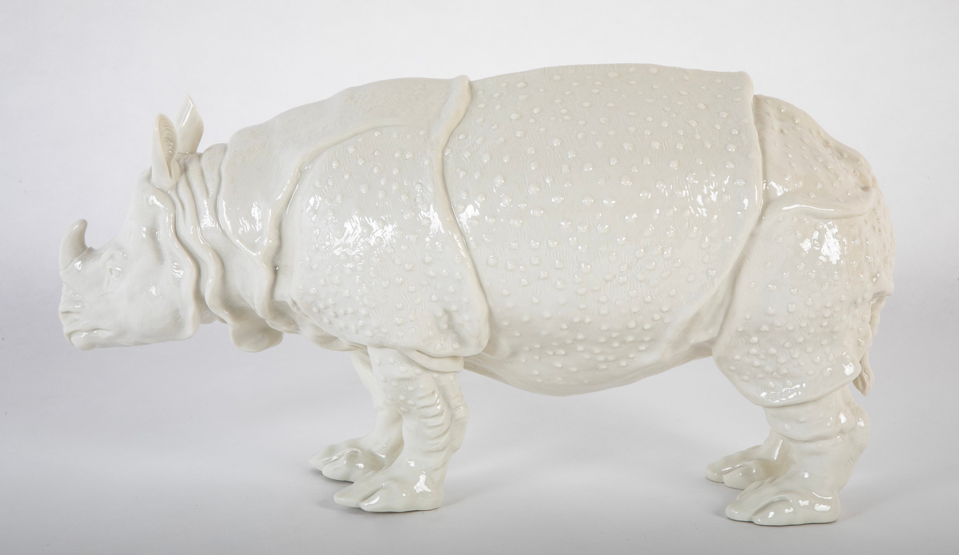 Rhino Clara Nymphenburg Frankenthaler Model in White Glazed Porcelain