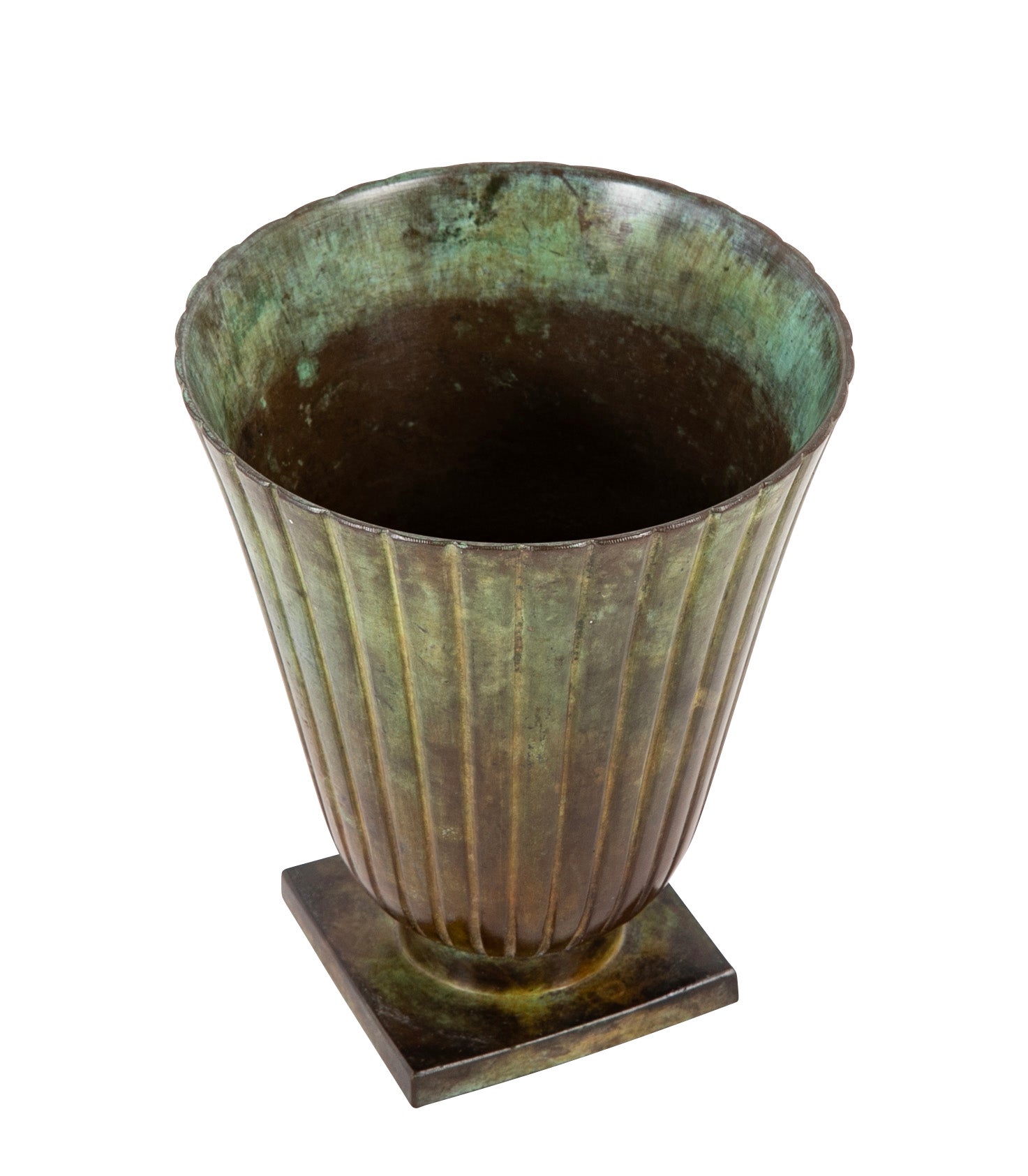 Swedish Bronze Vase of Flared Form with Ribbed Body