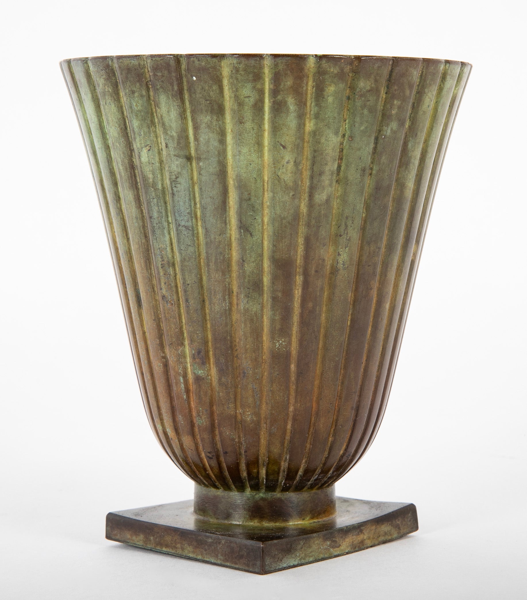 Swedish Bronze Vase of Flared Form with Ribbed Body
