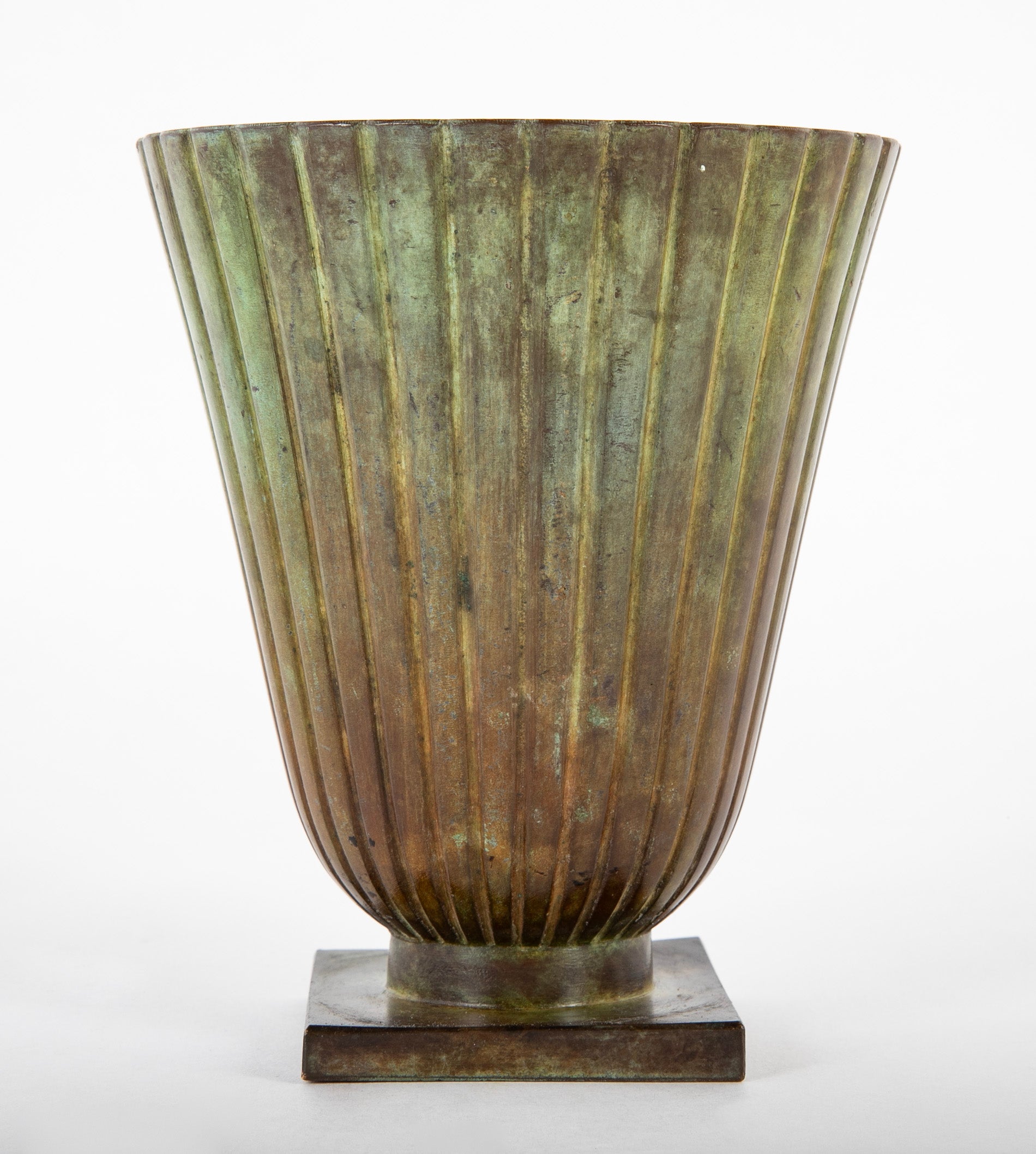 Swedish Bronze Vase of Flared Form with Ribbed Body
