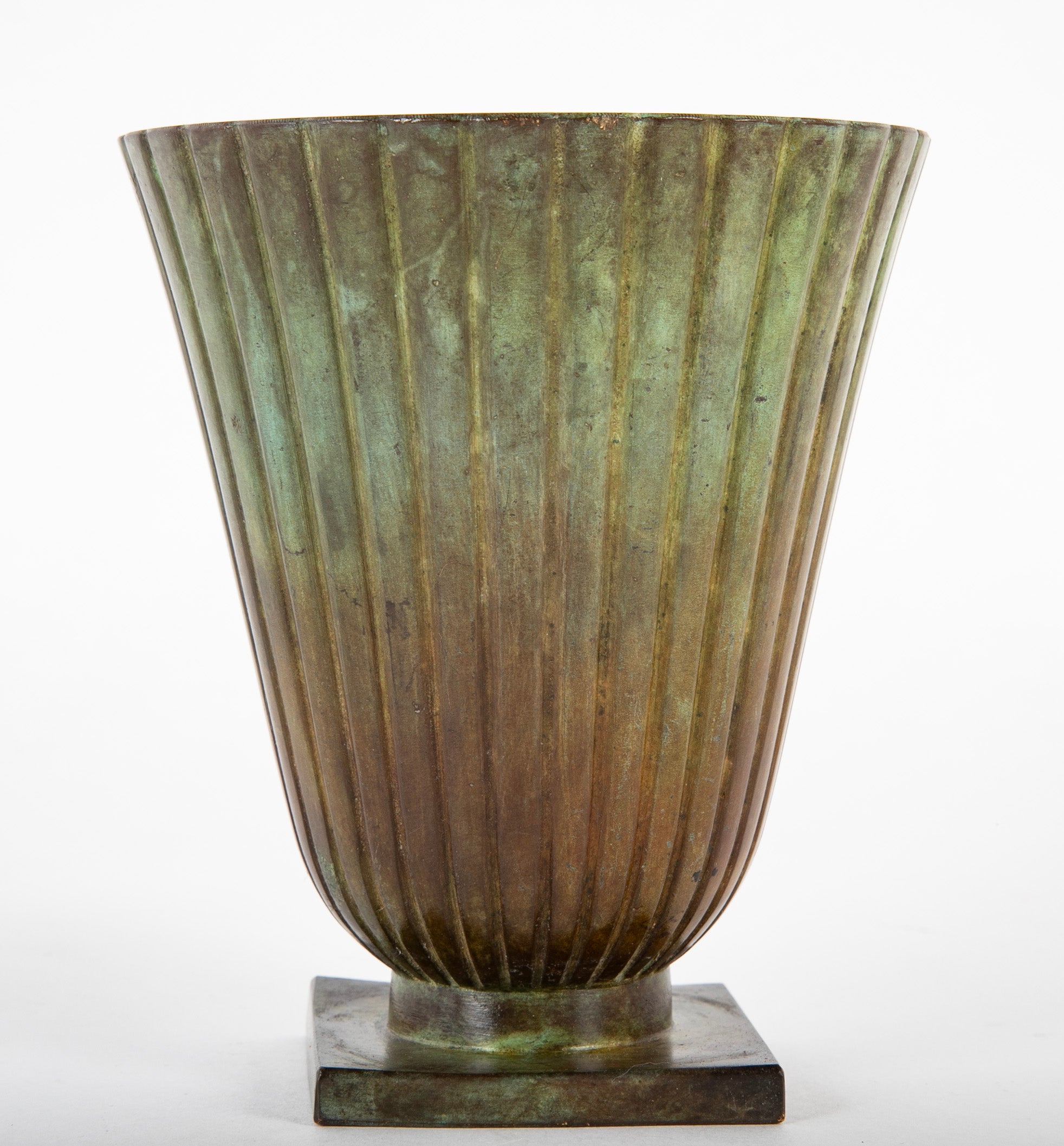 Swedish Bronze Vase of Flared Form with Ribbed Body