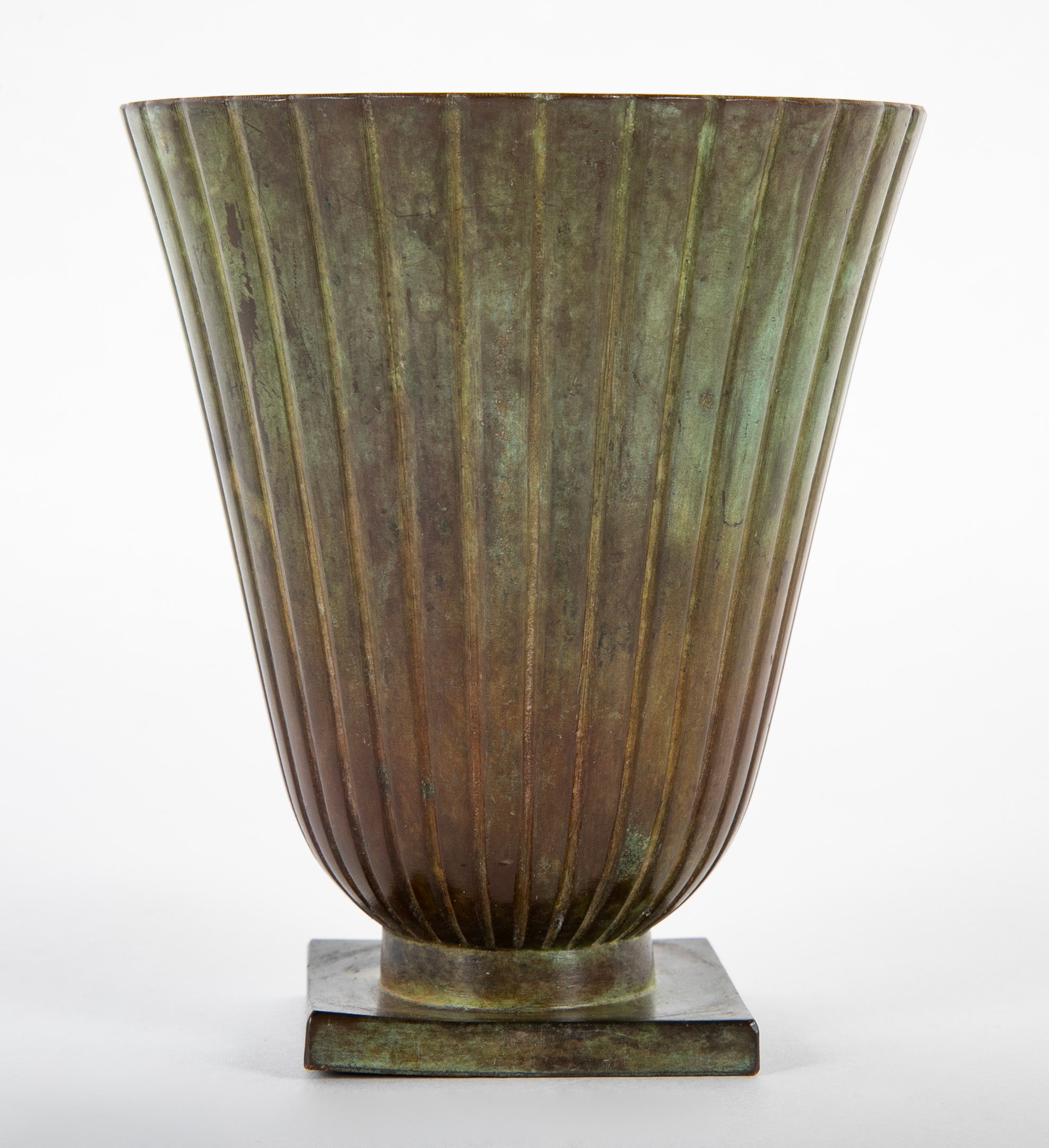Swedish Bronze Vase of Flared Form with Ribbed Body