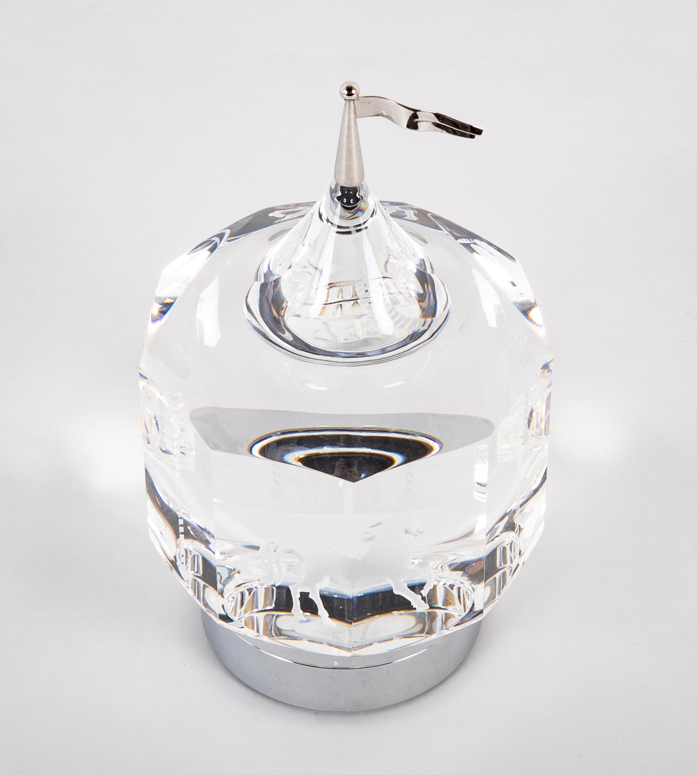 Steuben Glass Carousel with Etched Horses on Silvered Metal Turntable