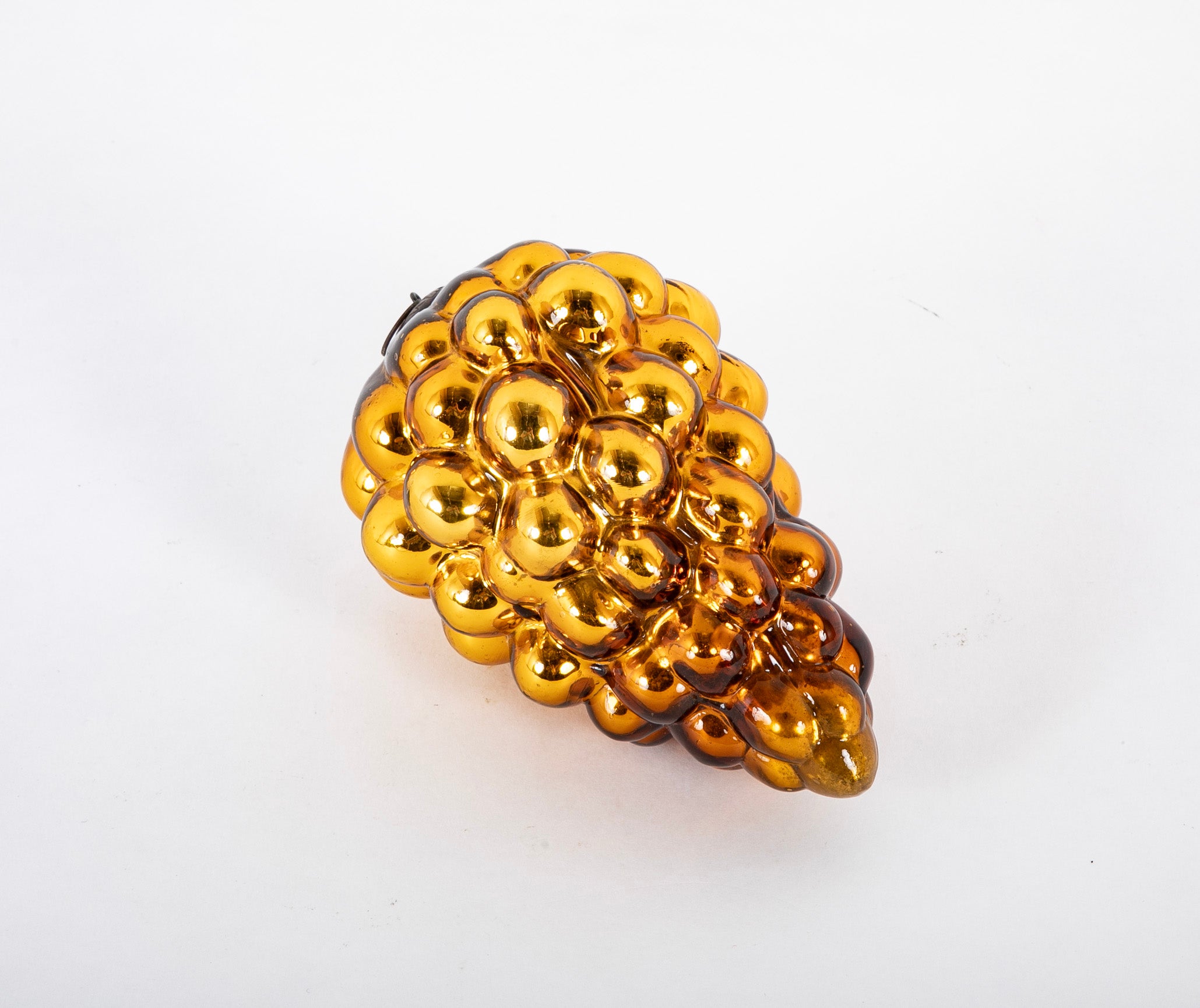 Antique Kugel Gold Glass Grape Cluster Form Ornament with Beehive Cap