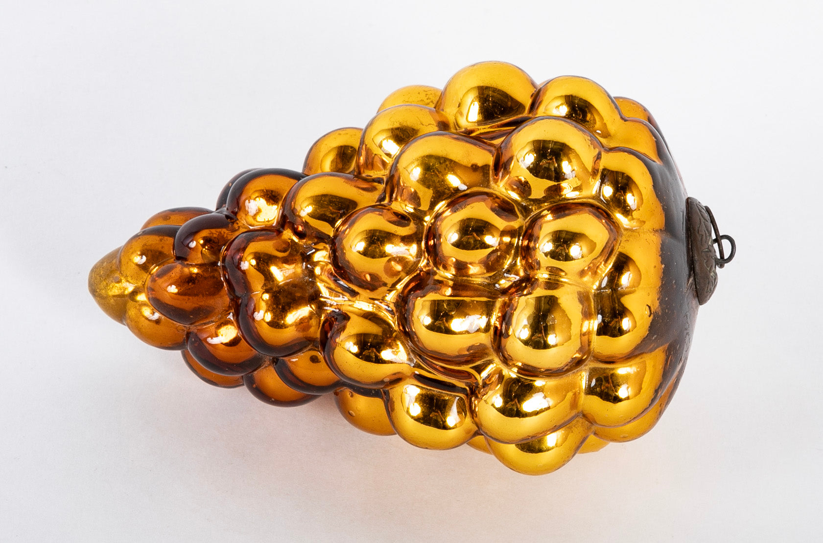 Antique Kugel Gold Glass Grape Cluster Form Ornament with Beehive Cap