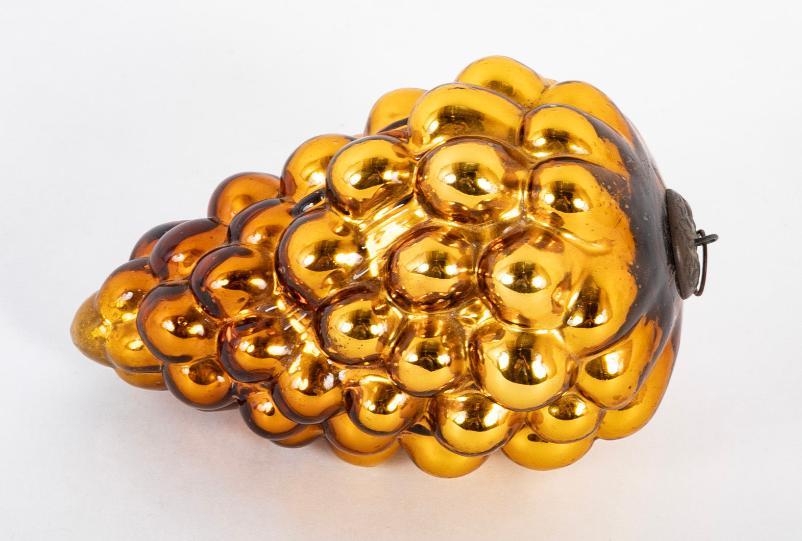 Antique Kugel Gold Glass Grape Cluster Form Ornament with Beehive Cap