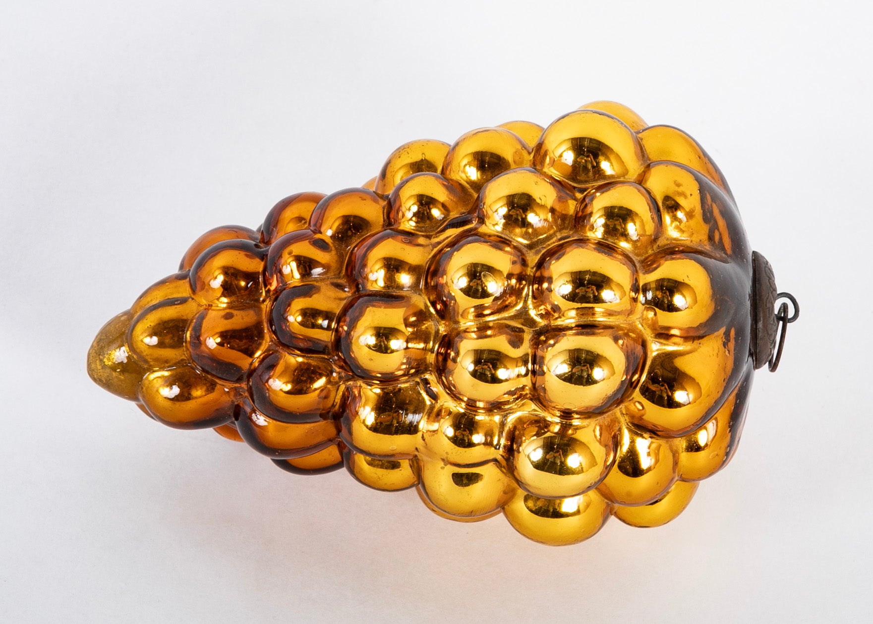 Antique Kugel Gold Glass Grape Cluster Form Ornament with Beehive Cap
