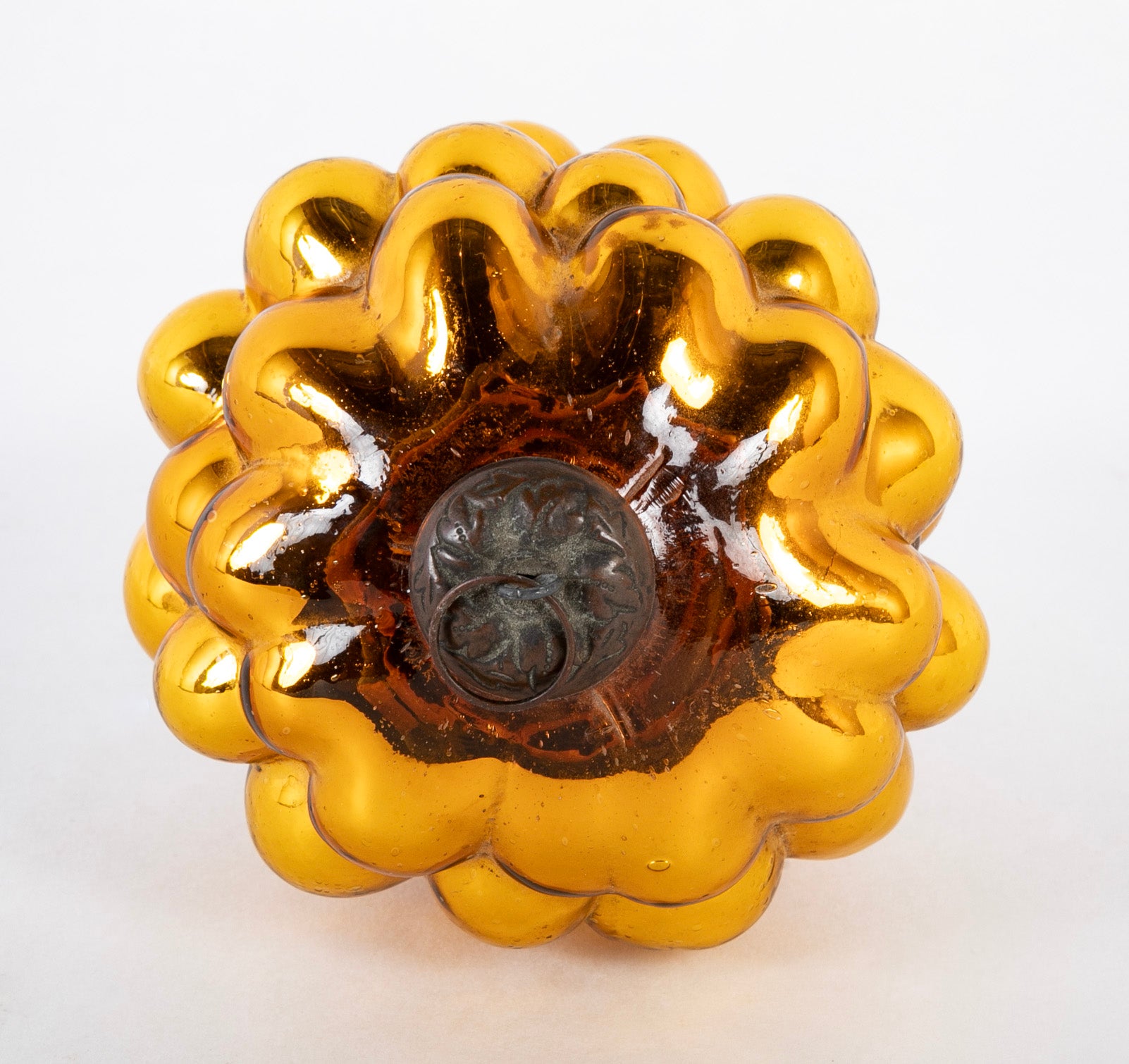 Antique Kugel Gold Glass Grape Cluster Form Ornament with Beehive Cap