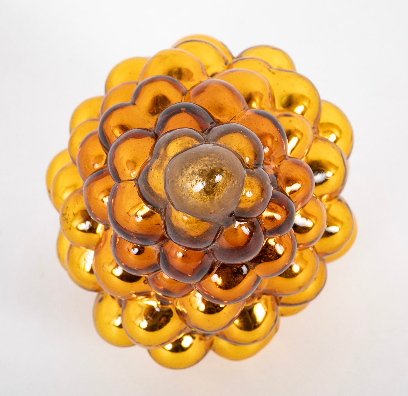 Antique Kugel Gold Glass Grape Cluster Form Ornament with Beehive Cap