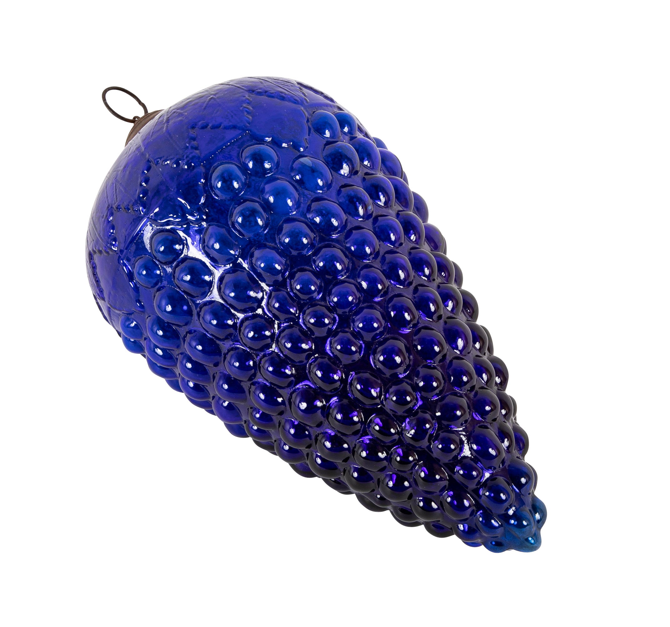 Antique Kugel Blue Glass Grape Cluster Form Ornament with Brass Suspension