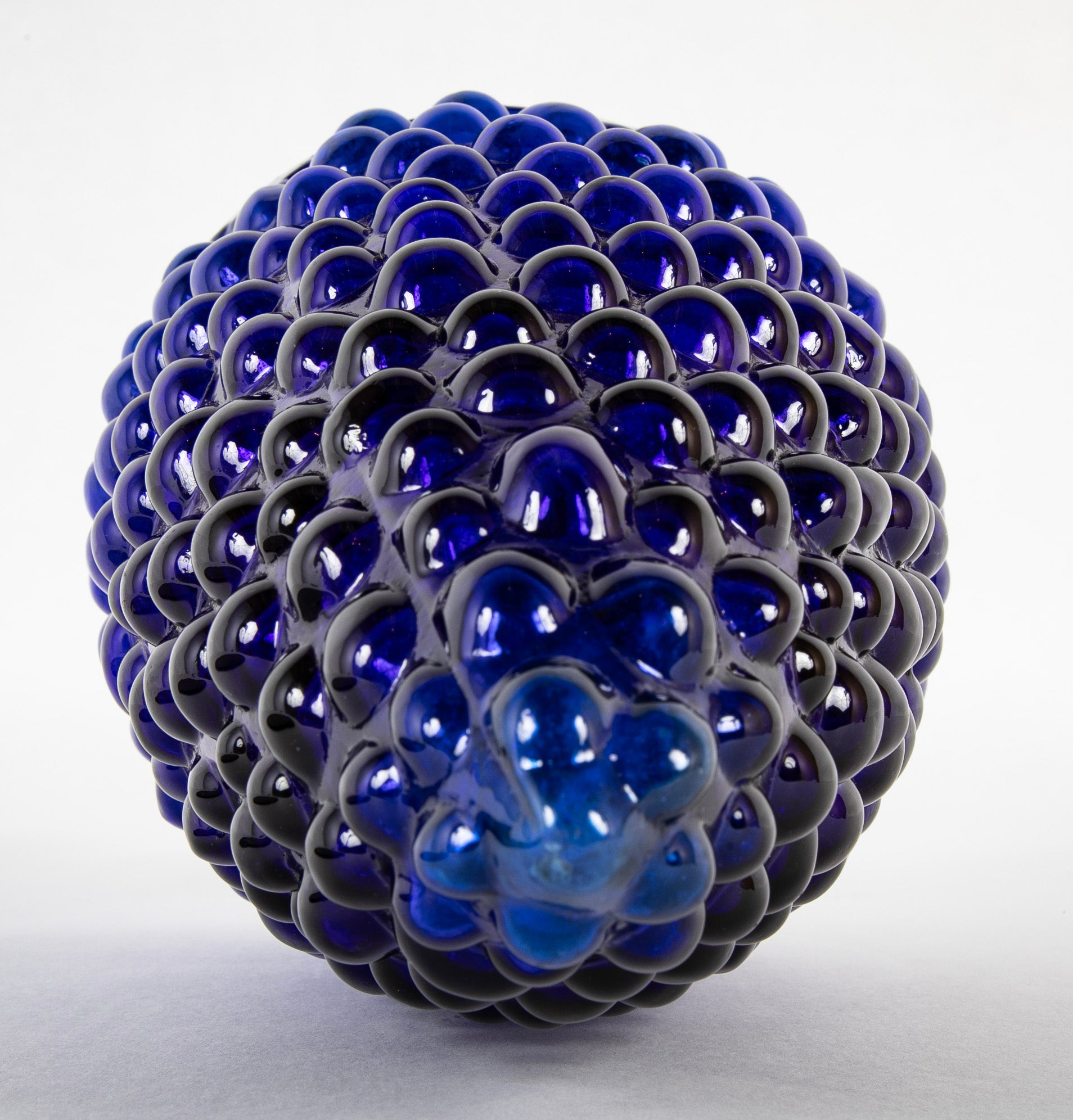 Antique Kugel Blue Glass Grape Cluster Form Ornament with Brass Suspension