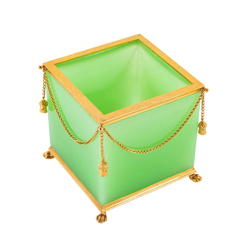 A French Green Opaline Glass Cachepot with Gilt Mounting