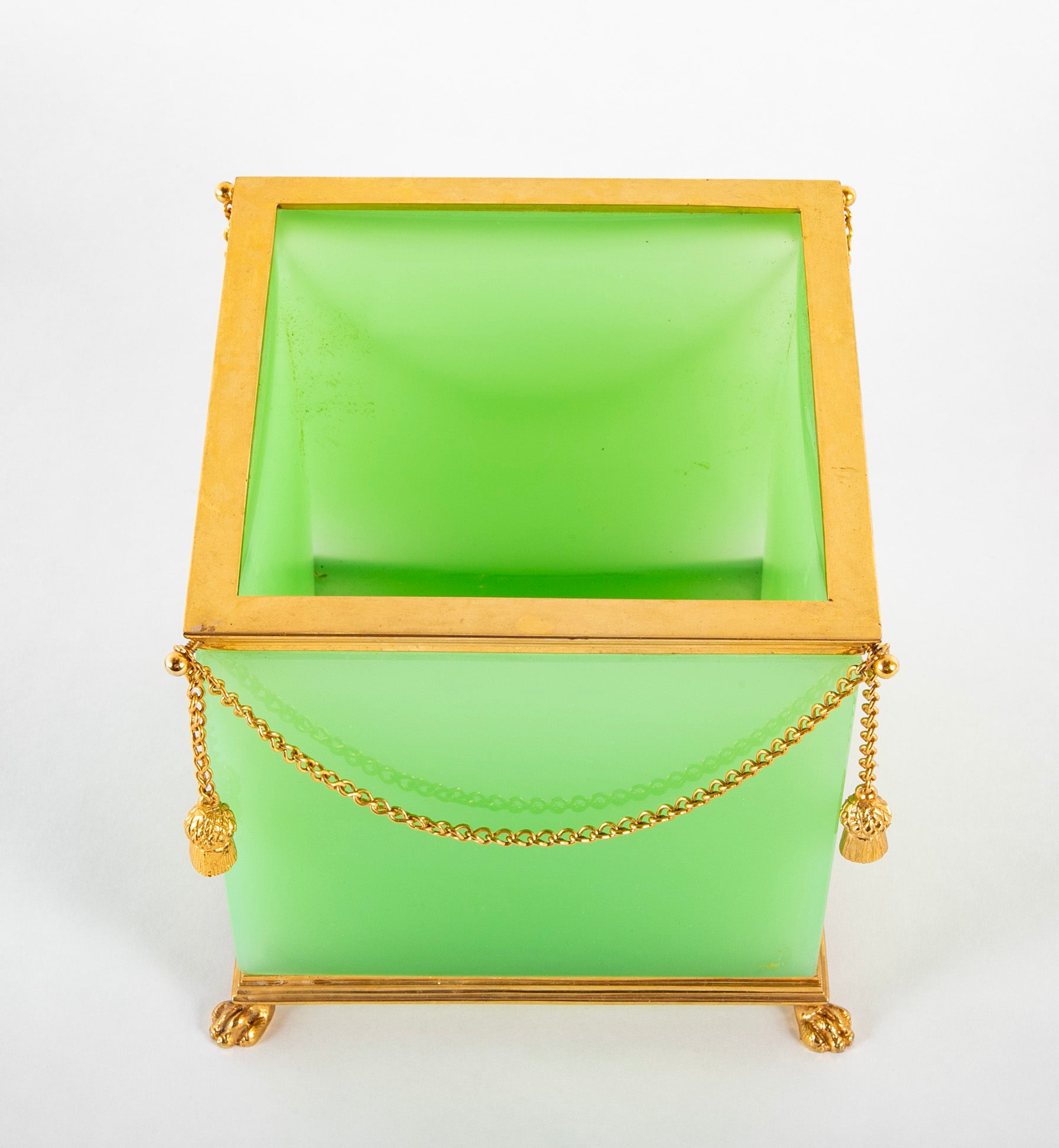 A French Green Opaline Glass Cachepot with Gilt Mounting