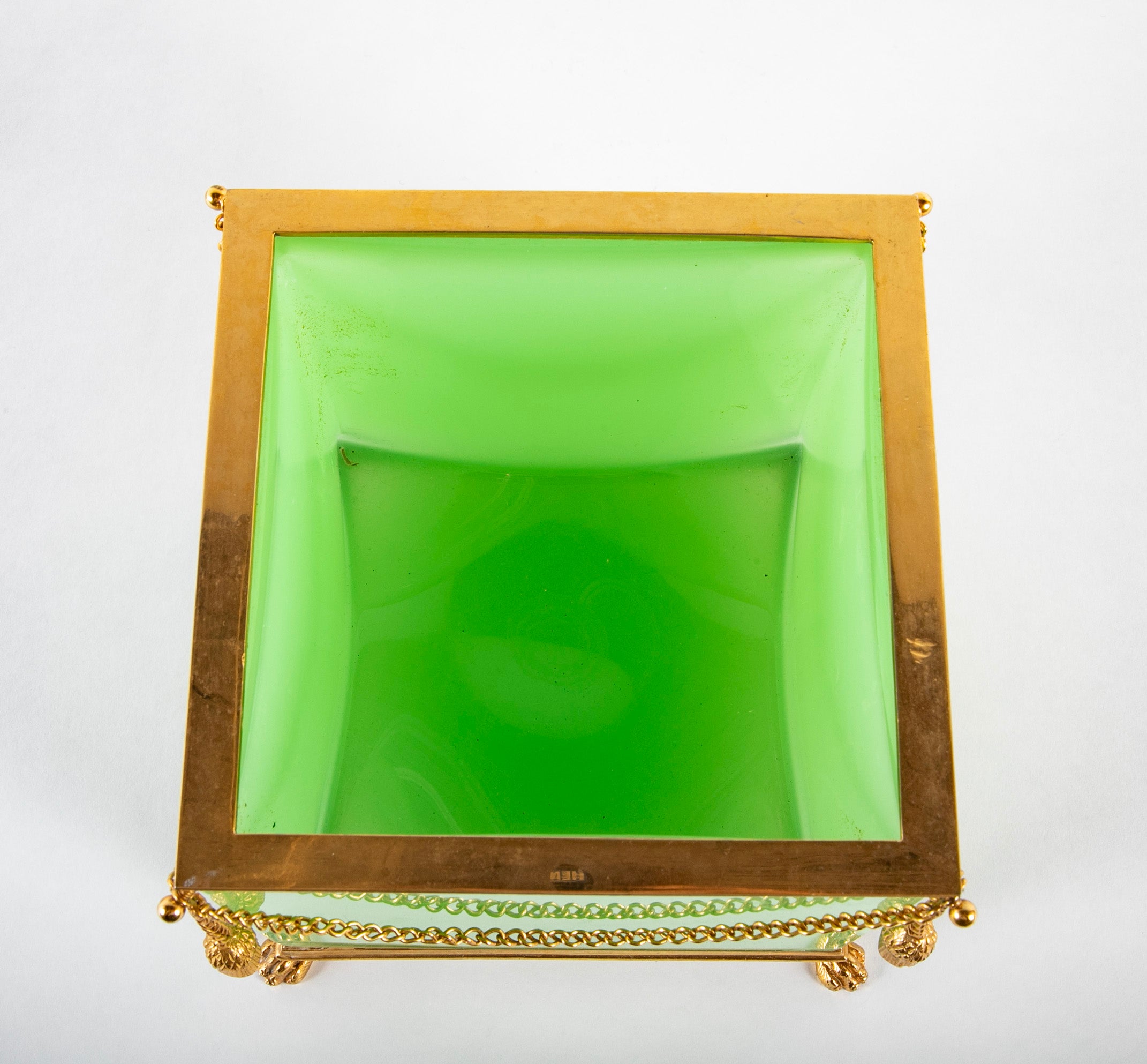 A French Green Opaline Glass Cachepot with Gilt Mounting