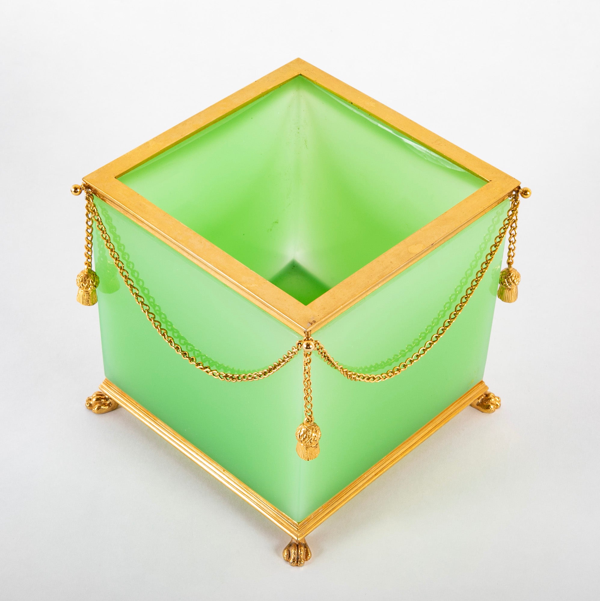 A French Green Opaline Glass Cachepot with Gilt Mounting
