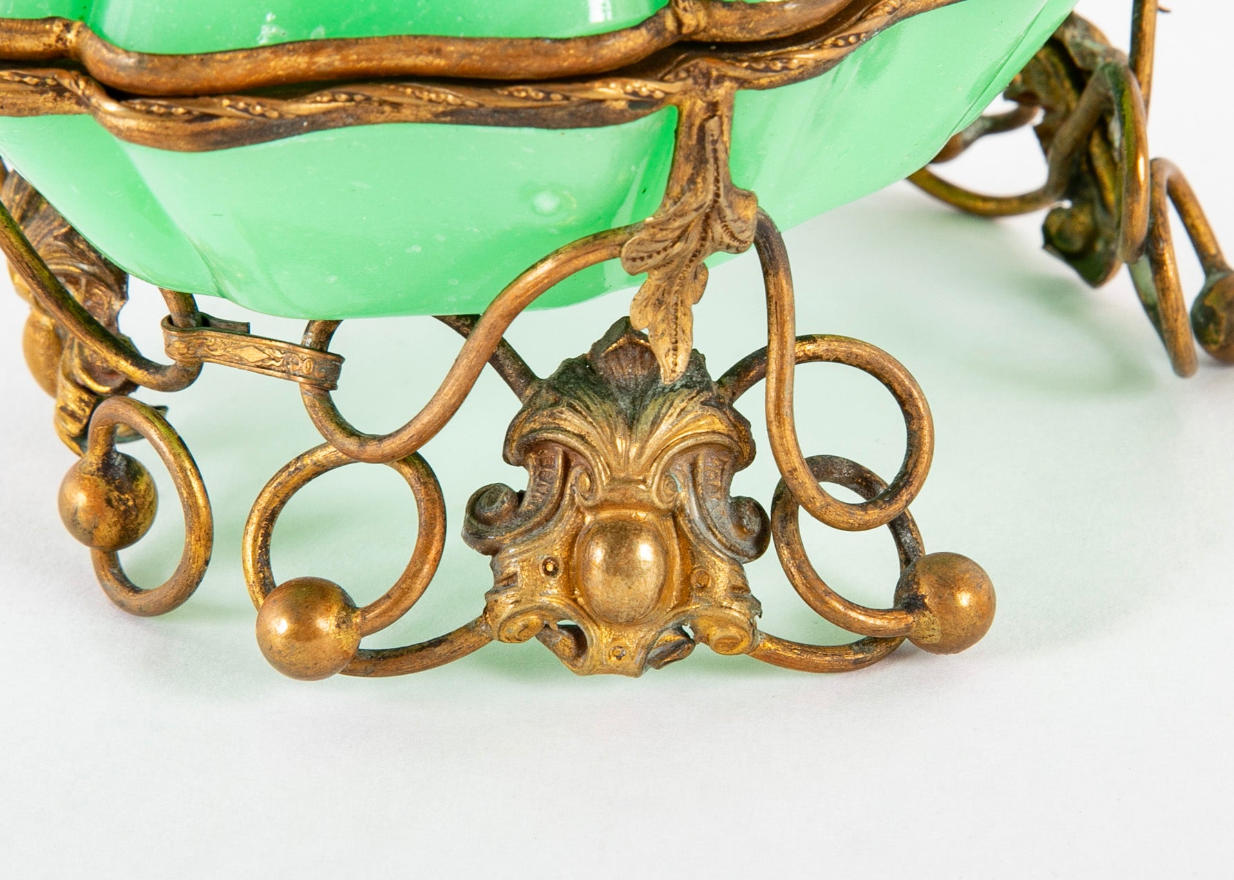 Antique French Opaline Glass Box of Rare Shape & Mounts