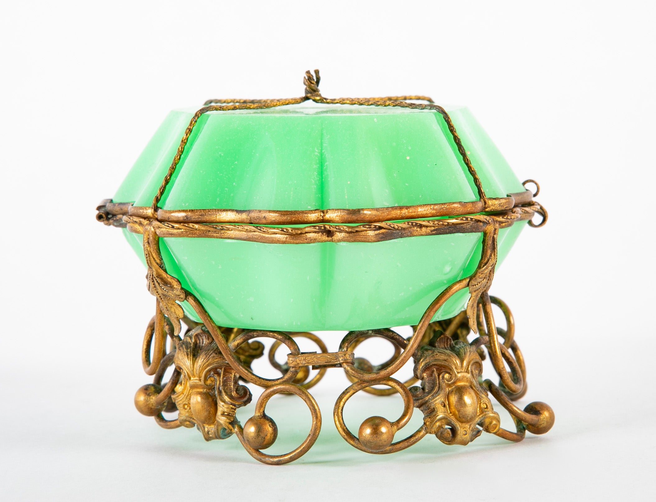 Antique French Opaline Glass Box of Rare Shape & Mounts