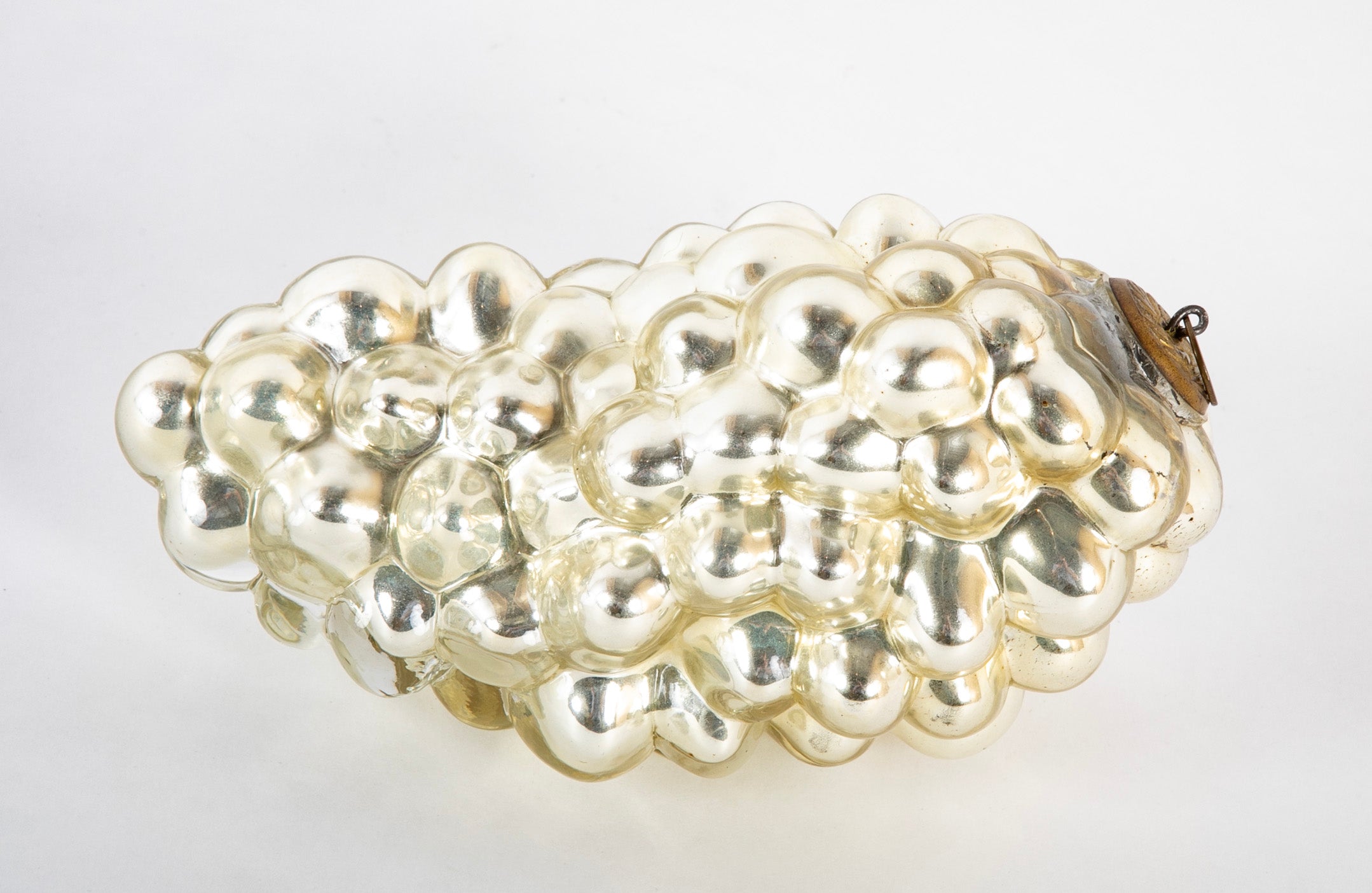 Antique Kugel Silver Glass Grape Cluster Form Ornament