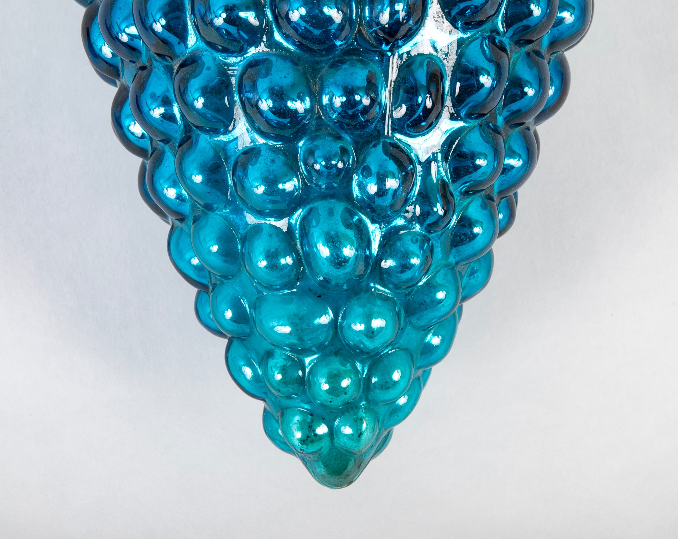 Antique Kugel Blue Glass Grape Cluster Form Ornament with Brass Suspension