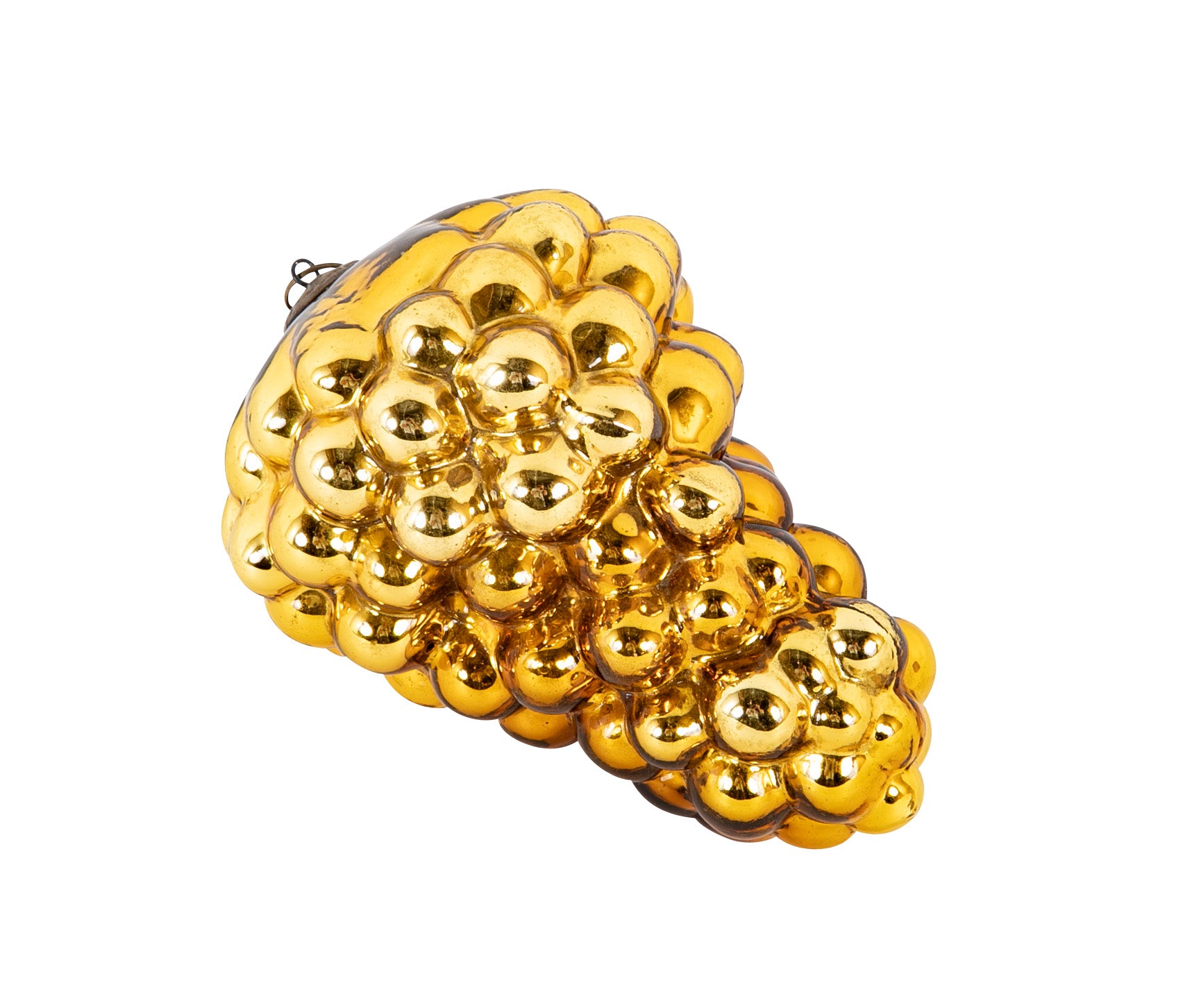 Antique Kugel Gold Glass Grape Cluster Form Ornament with Beehive Brass Cap