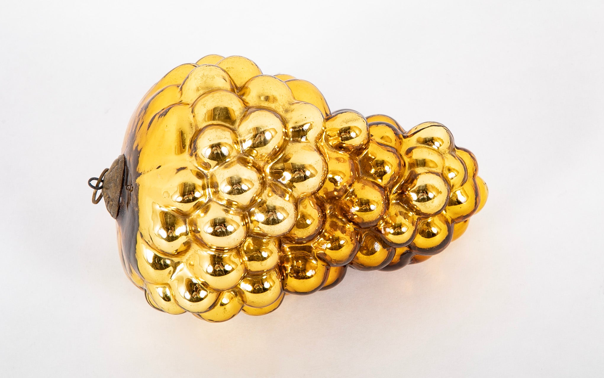 Antique Kugel Gold Glass Grape Cluster Form Ornament with Beehive Brass Cap