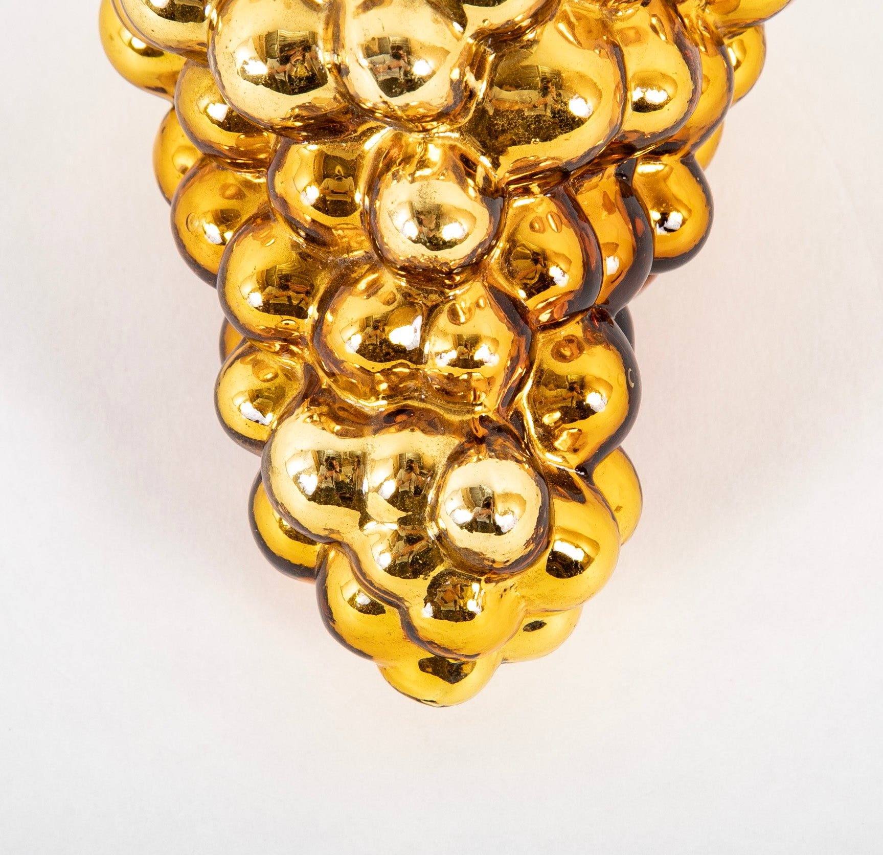 Antique Kugel Gold Glass Grape Cluster Form Ornament with Beehive Brass Cap
