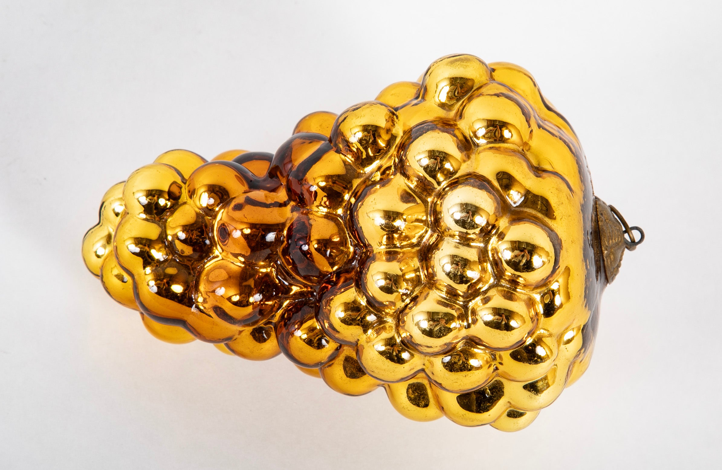 Antique Kugel Gold Glass Grape Cluster Form Ornament with Beehive Brass Cap