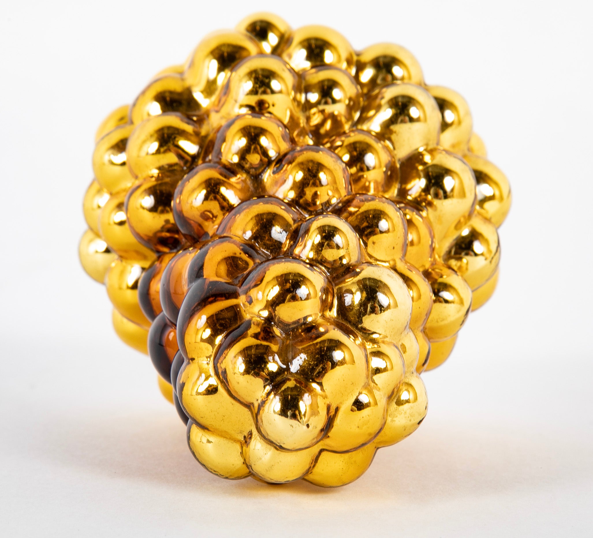 Antique Kugel Gold Glass Grape Cluster Form Ornament with Beehive Brass Cap