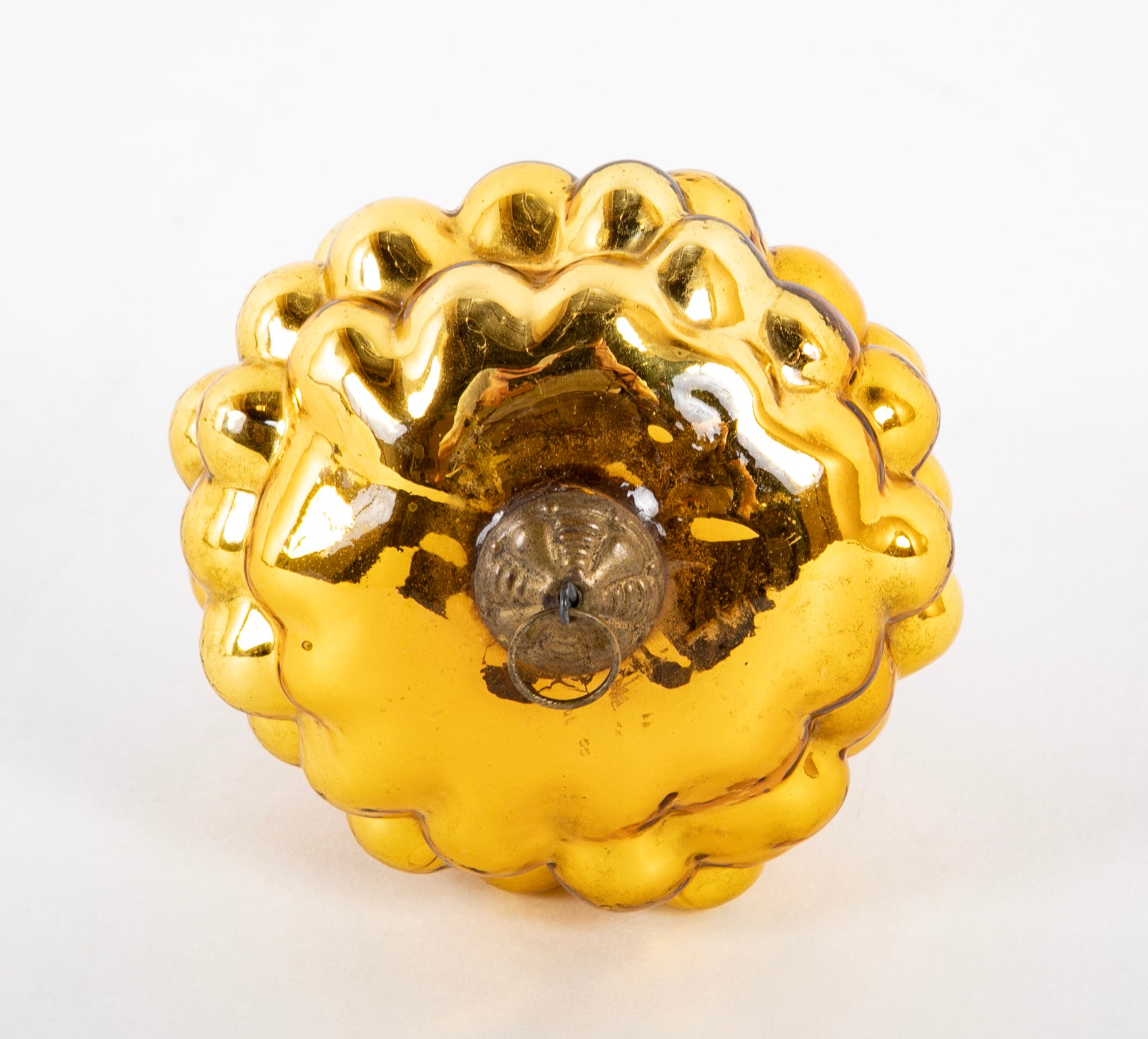 Antique Kugel Gold Glass Grape Cluster Form Ornament with Beehive Brass Cap