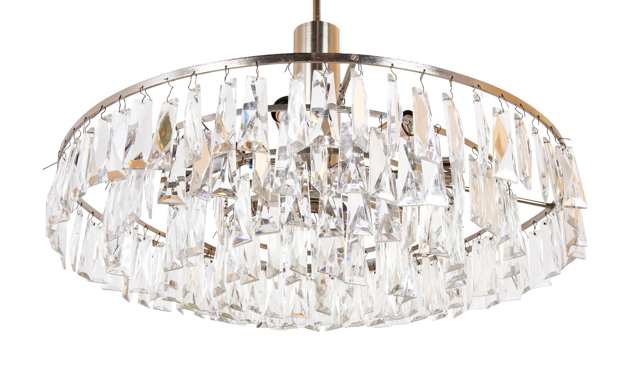 Clear Prism Chandelier with Nickel Plated Concentric Circles as Frame