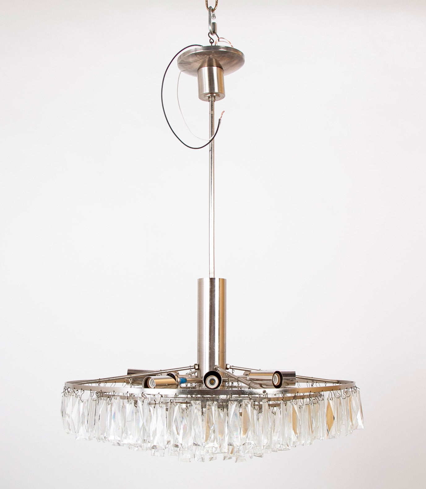 Clear Prism Chandelier with Nickel Plated Concentric Circles as Frame
