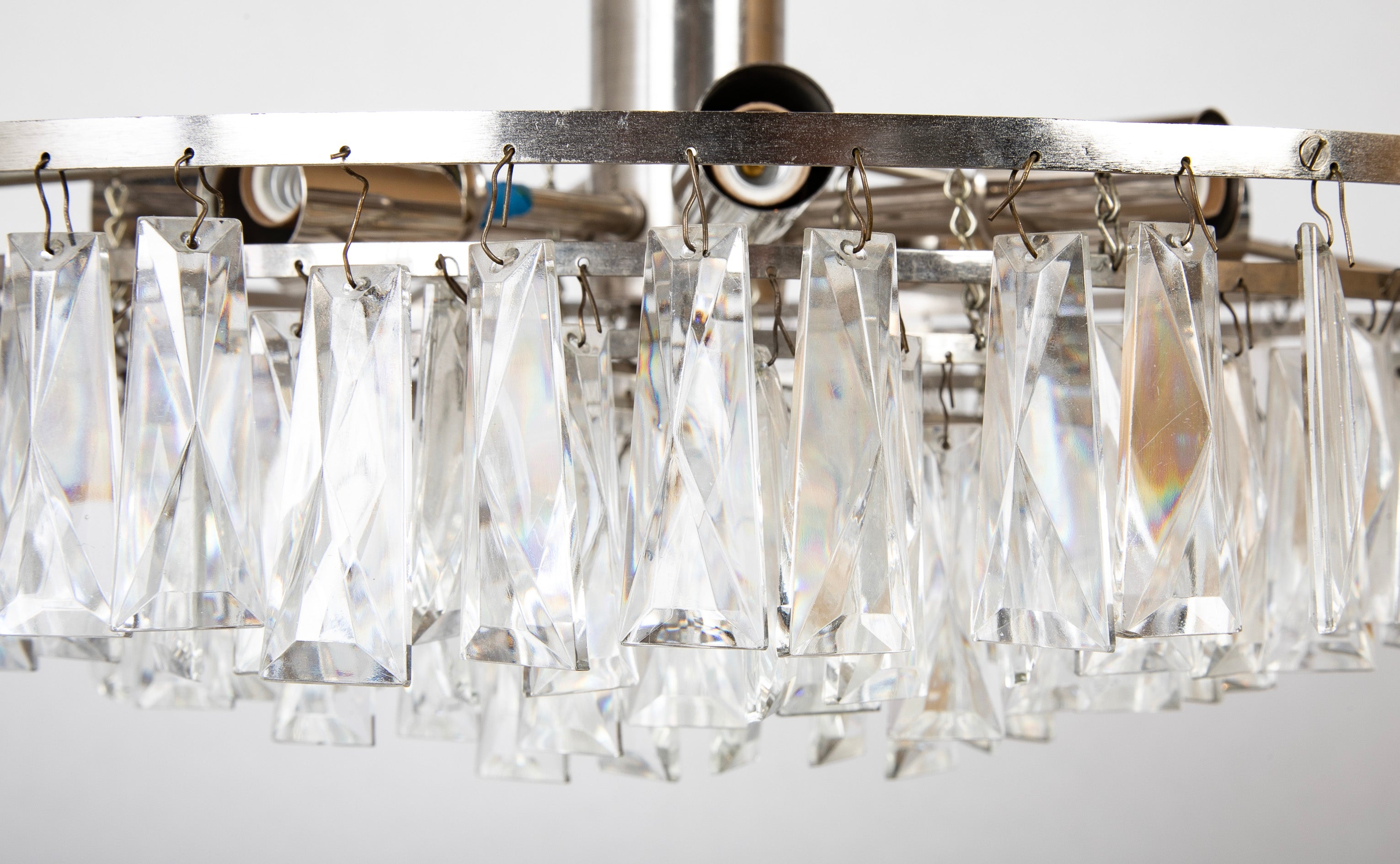 Clear Prism Chandelier with Nickel Plated Concentric Circles as Frame